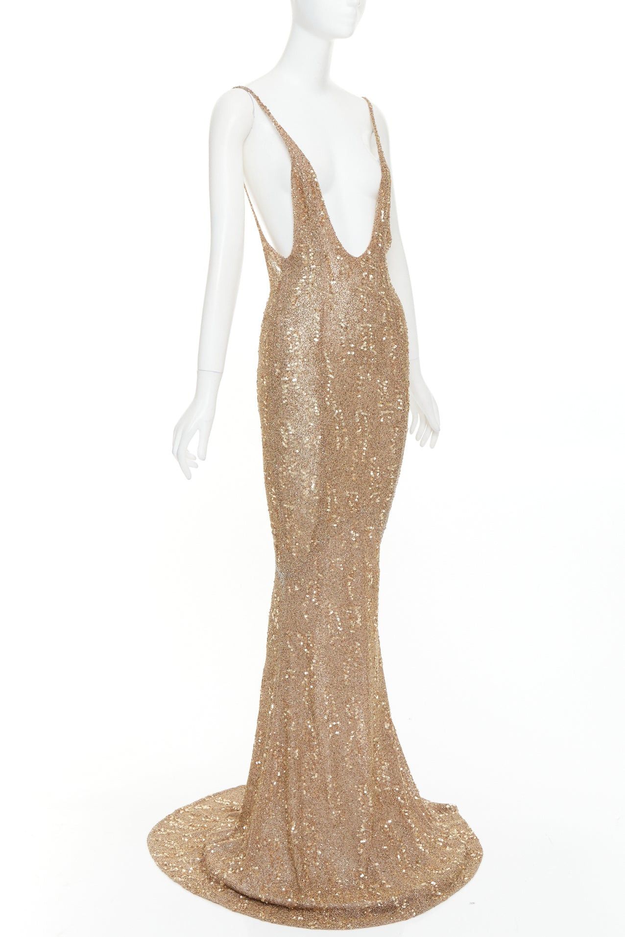Alexandre Vauthier rare ALEXANDRE VAUTHIER COUTURE Prototype gold micro bead sequin embellished plunge neck evening gown Size S / US 4 / IT 40 - 3 Thumbnail