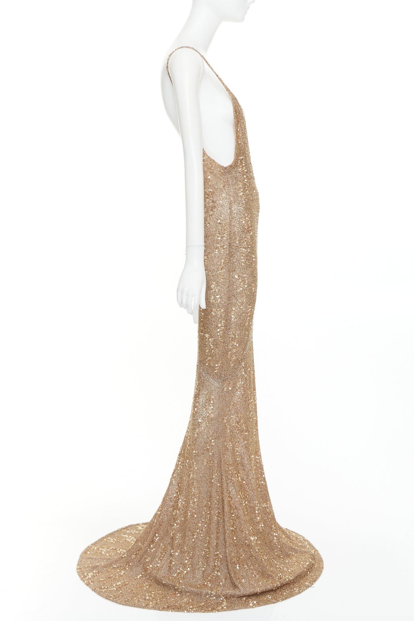 Alexandre Vauthier rare ALEXANDRE VAUTHIER COUTURE Prototype gold micro bead sequin embellished plunge neck evening gown Size S / US 4 / IT 40 - 4 Thumbnail