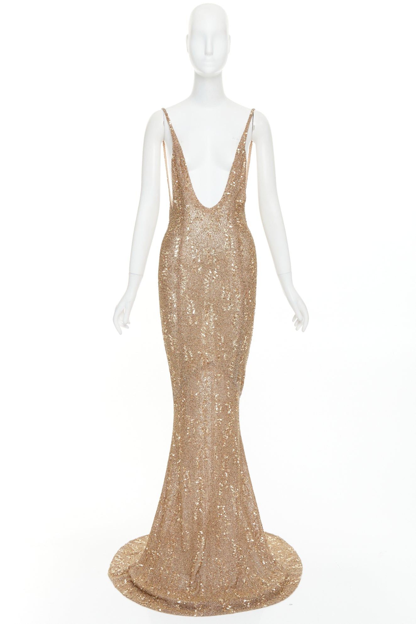Alexandre Vauthier rare ALEXANDRE VAUTHIER COUTURE Prototype gold micro bead sequin embellished plunge neck evening gown Size S / US 4 / IT 40 - 14 Thumbnail