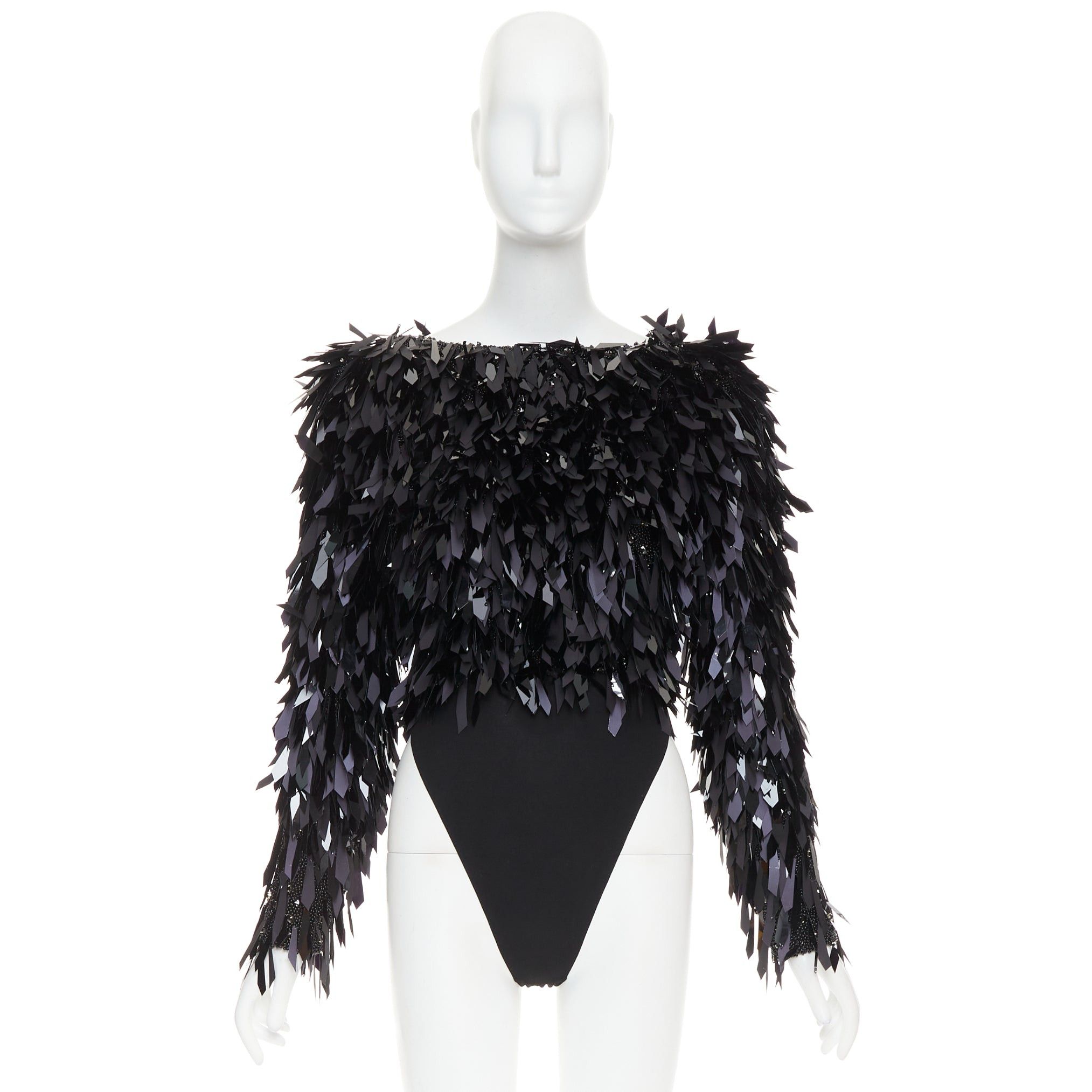 Alexandre Vauthier rare ALEXANDRE VAUTHIER COUTURE AW2023 Runway black filigree pailette bead encrusted long sleeve bodysuit top Size S / US 4 / IT 40 - 13 Thumbnail