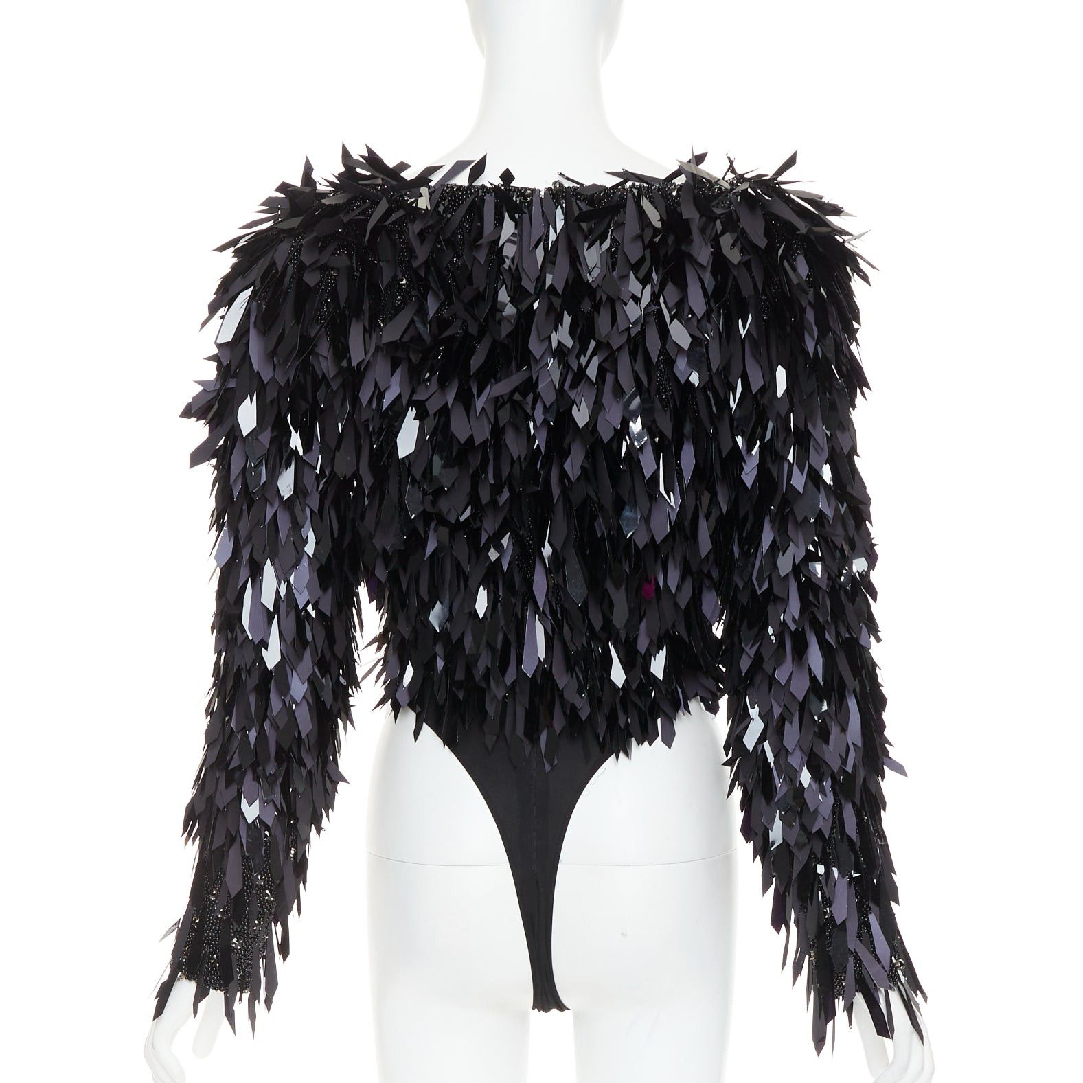 Alexandre Vauthier rare ALEXANDRE VAUTHIER COUTURE AW2023 Runway black filigree pailette bead encrusted long sleeve bodysuit top Size S / US 4 / IT 40 - 5 Thumbnail