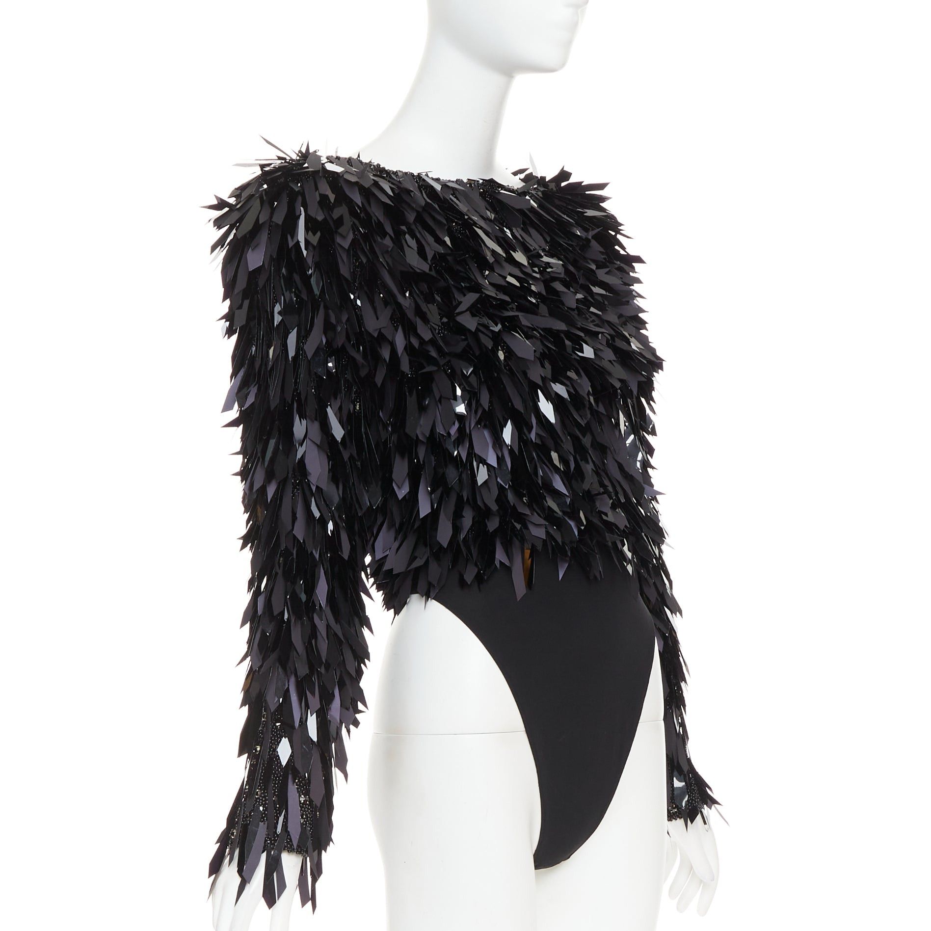 Alexandre Vauthier rare ALEXANDRE VAUTHIER COUTURE AW2023 Runway black filigree pailette bead encrusted long sleeve bodysuit top Size S / US 4 / IT 40 - 3 Thumbnail