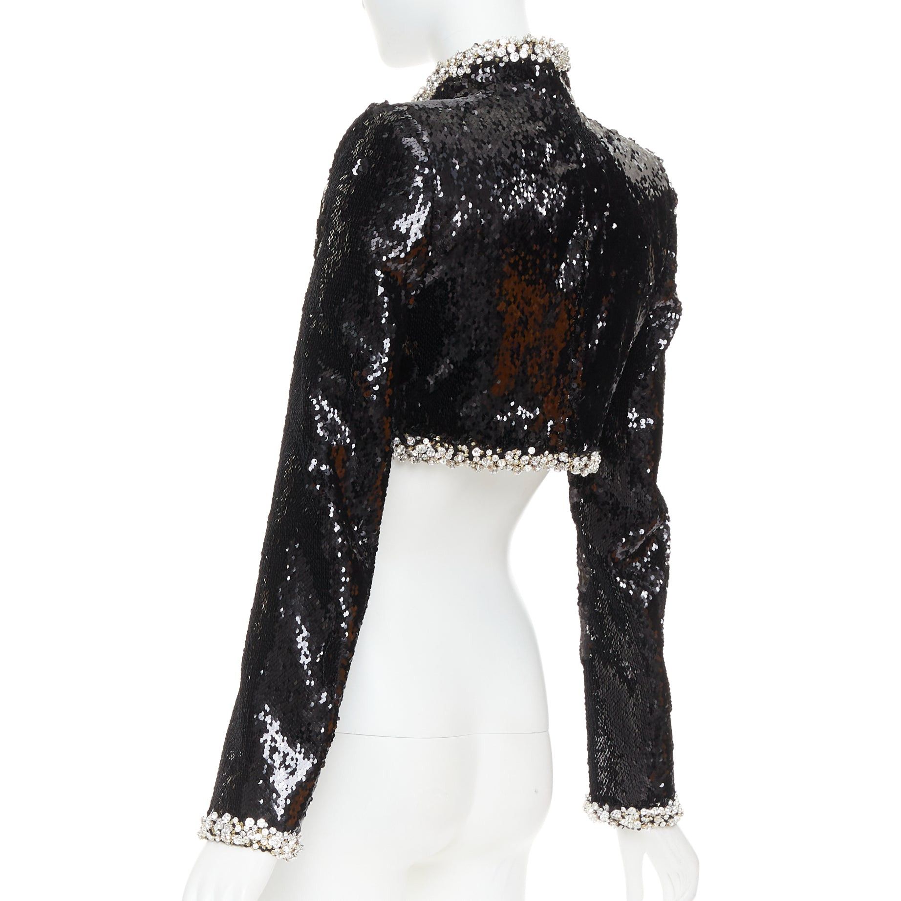 Alexandre Vauthier ALEXANDRE VAUTHIER COUTURE SS2025 Runway black pailette silver rhinestone encrusted crop jacket Size S / US 4 / IT 40 - 7 Thumbnail
