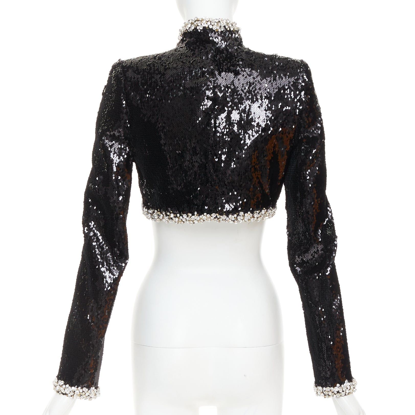 Alexandre Vauthier ALEXANDRE VAUTHIER COUTURE SS2025 Runway black pailette silver rhinestone encrusted crop jacket Size S / US 4 / IT 40 - 6 Thumbnail