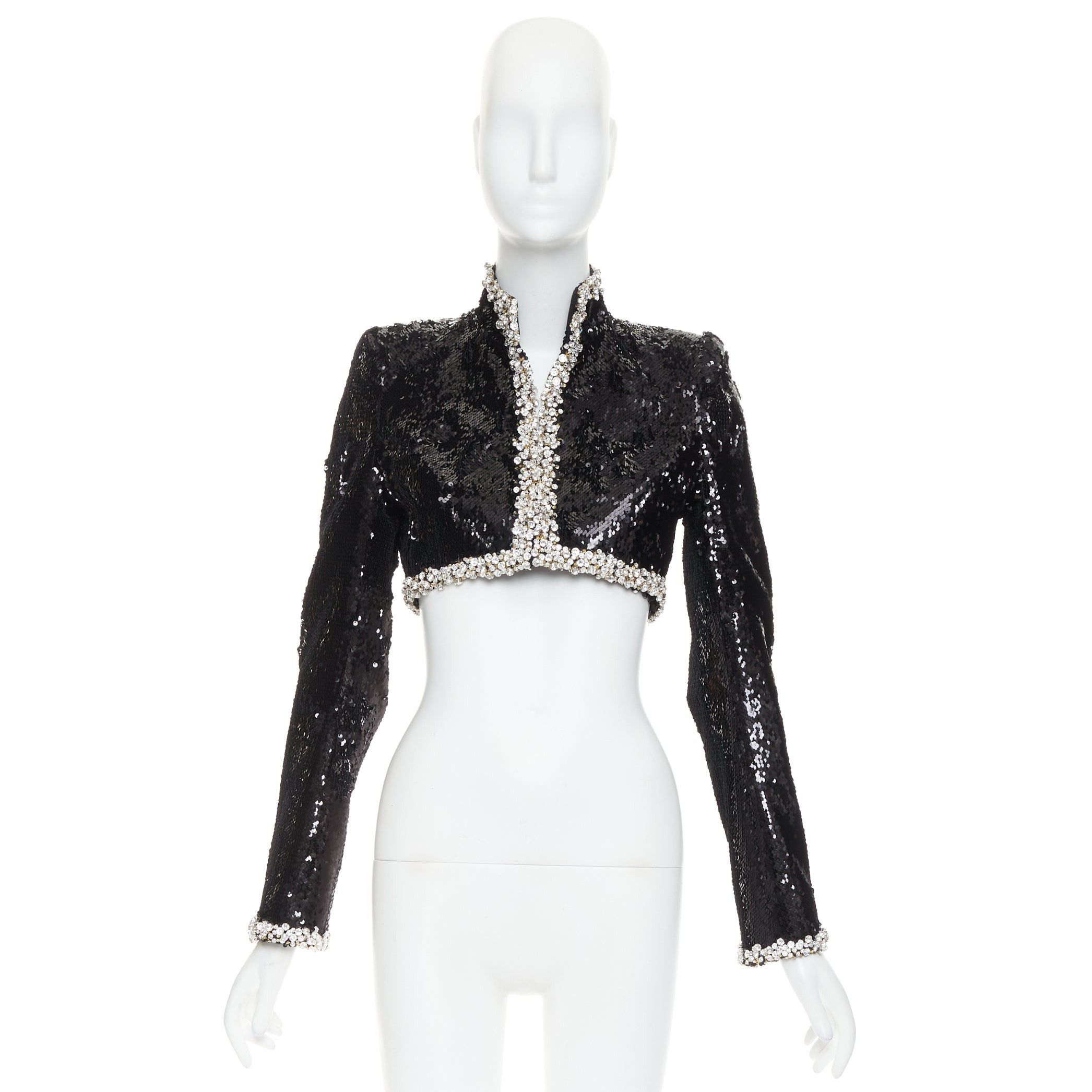Alexandre Vauthier ALEXANDRE VAUTHIER COUTURE SS2025 Runway black pailette silver rhinestone encrusted crop jacket Size S / US 4 / IT 40 - 13 Thumbnail