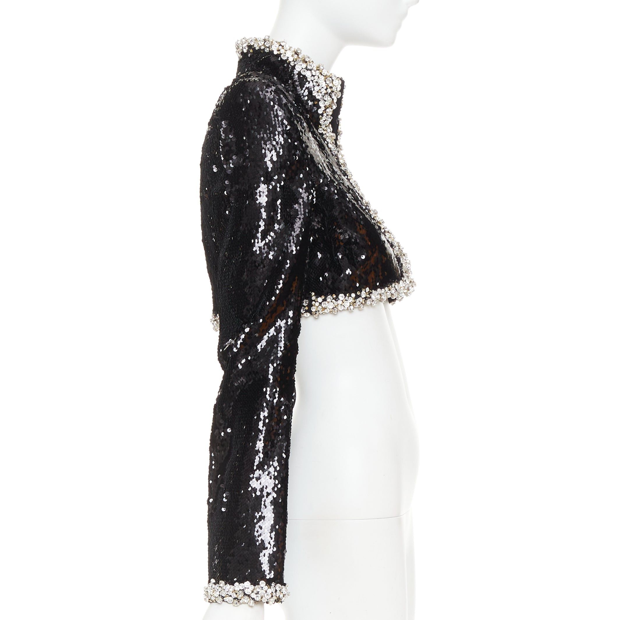 Alexandre Vauthier ALEXANDRE VAUTHIER COUTURE SS2025 Runway black pailette silver rhinestone encrusted crop jacket Size S / US 4 / IT 40 - 5 Thumbnail