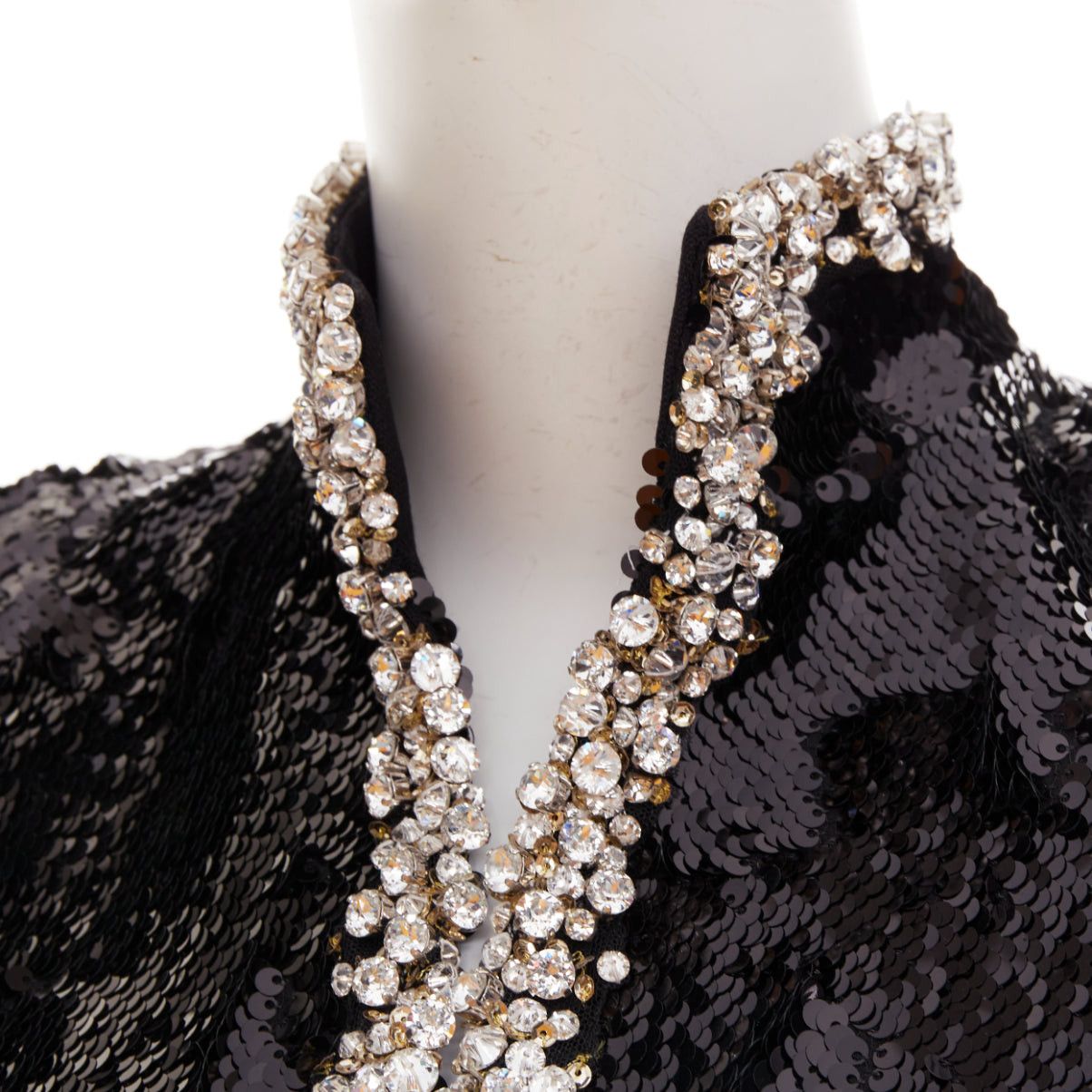 Alexandre Vauthier ALEXANDRE VAUTHIER COUTURE SS2025 Runway black pailette silver rhinestone encrusted crop jacket Size S / US 4 / IT 40 - 2 Thumbnail