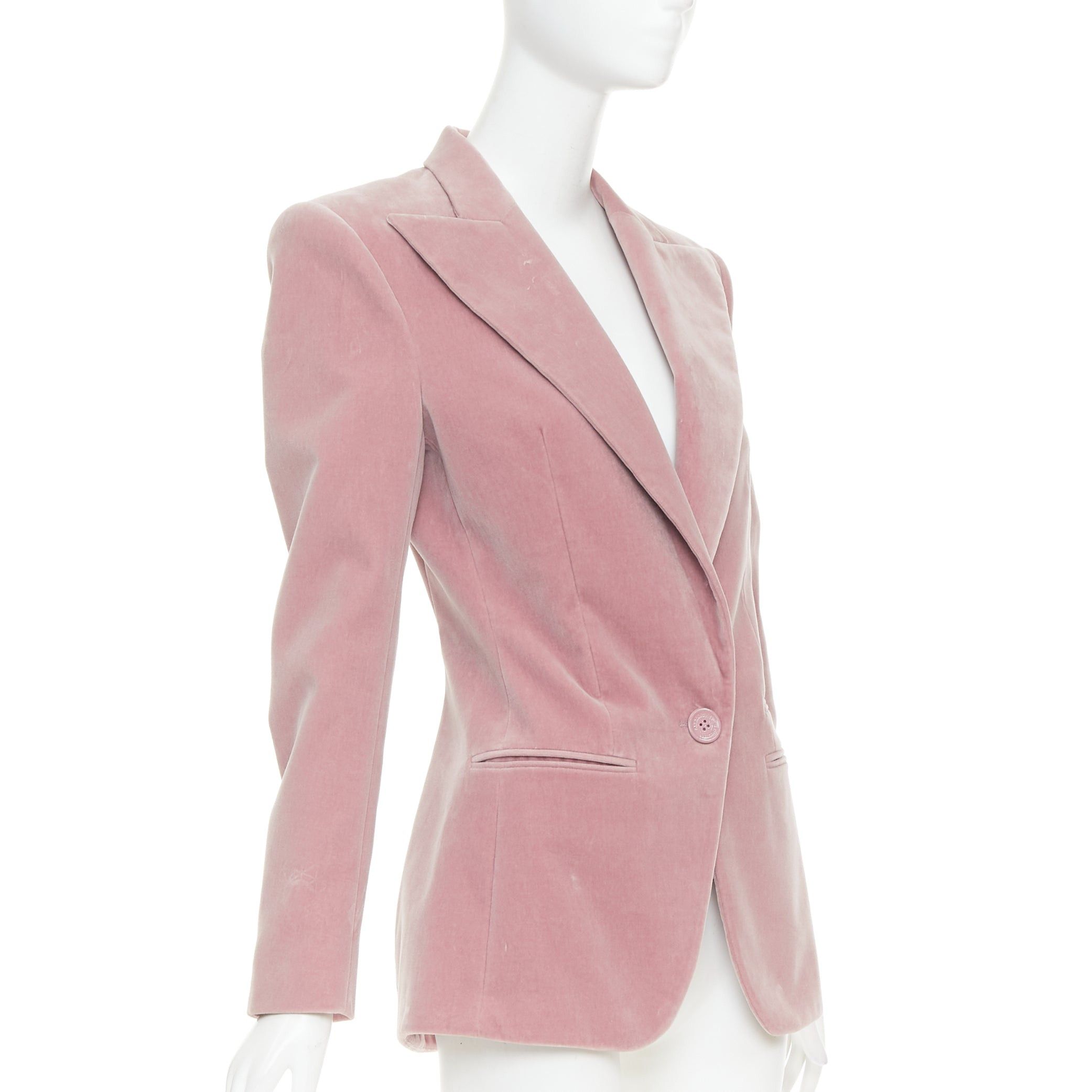 Alexandre Vauthier ALEXANDRE VAUTHIER Runway blush pink velvet single breasted blazer jacket Size S / US 4 / IT 40 - 4 Thumbnail