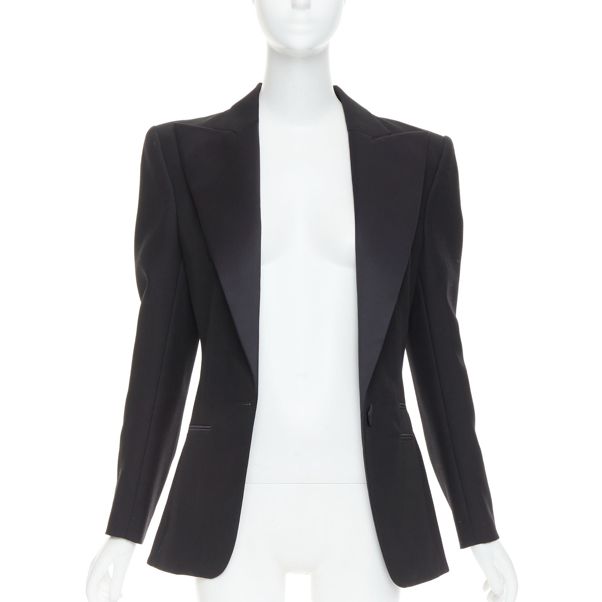 Alexandre Vauthier ALEXANDRE VAUTHIER black wool satin peak lapel single breasted tuxedo blazer Size M / US 6-8 / IT 42-44 - 3 Thumbnail