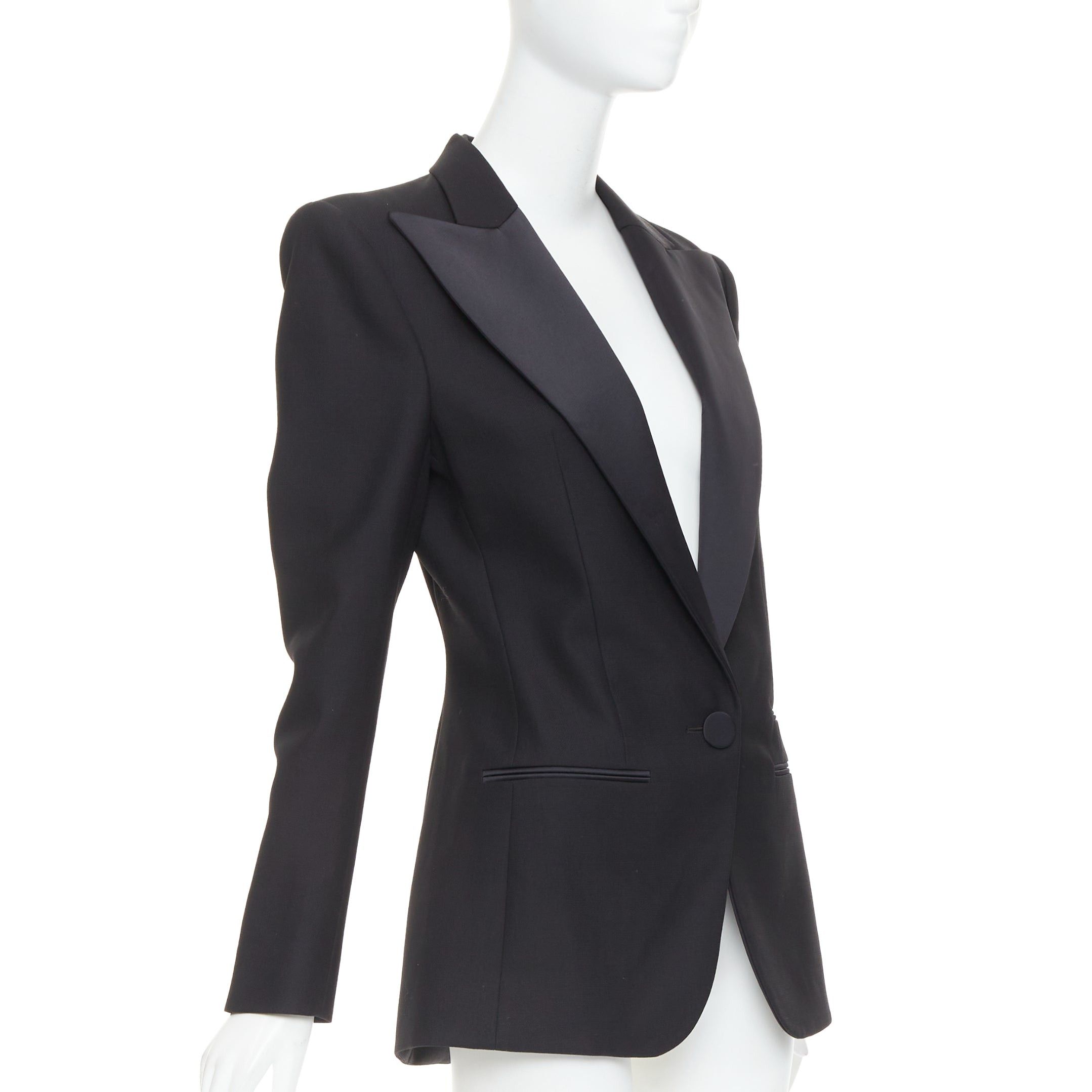 Alexandre Vauthier ALEXANDRE VAUTHIER black wool satin peak lapel single breasted tuxedo blazer Size M / US 6-8 / IT 42-44 - 4 Thumbnail