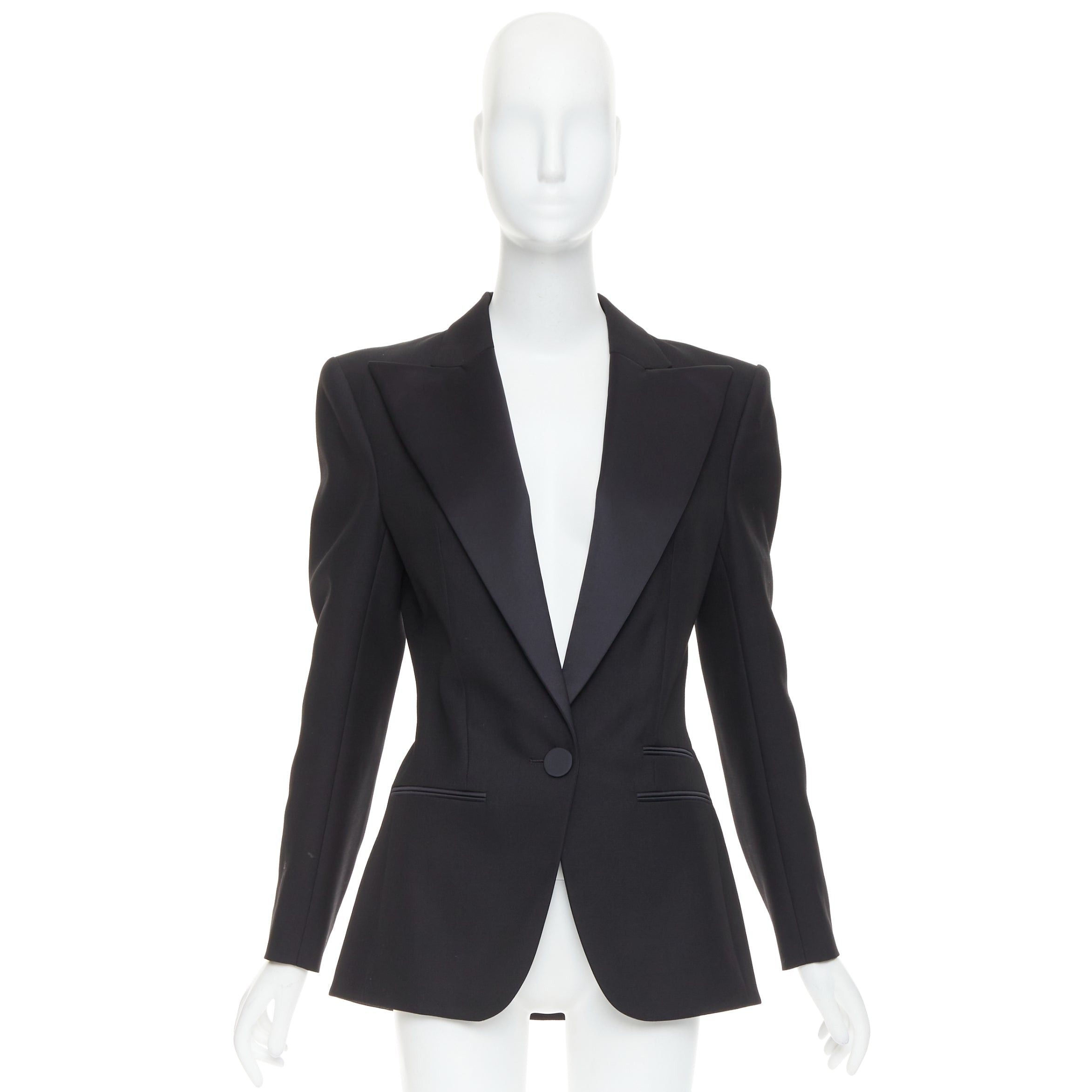 Alexandre Vauthier ALEXANDRE VAUTHIER black wool satin peak lapel single breasted tuxedo blazer Size M / US 6-8 / IT 42-44 - 12 Thumbnail