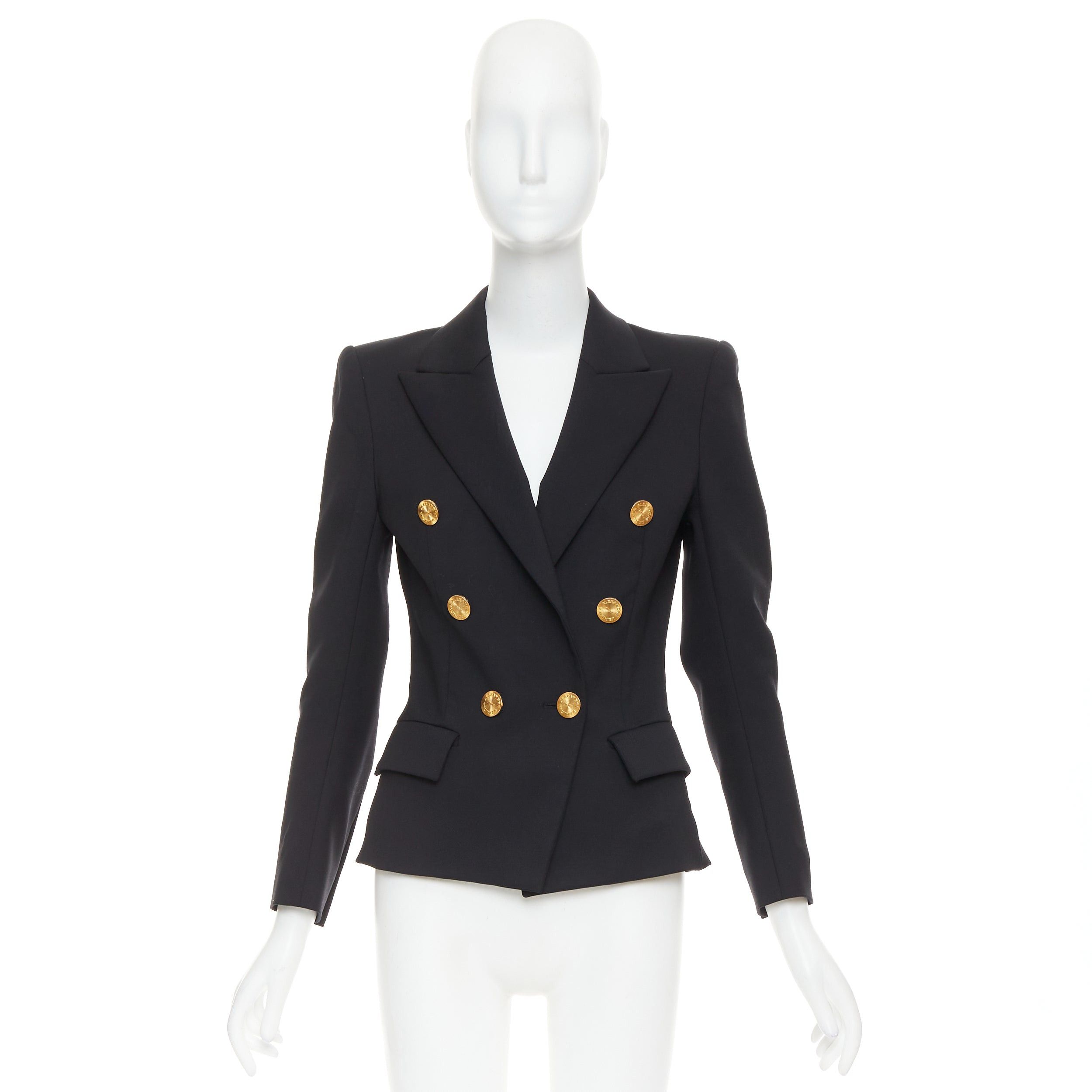 Alexandre Vauthier ALEXANDRE VAUTHIER black wool gold sunburst buttons double breasted blazer jacket Size S / US 4 / IT 40 - 11 Thumbnail