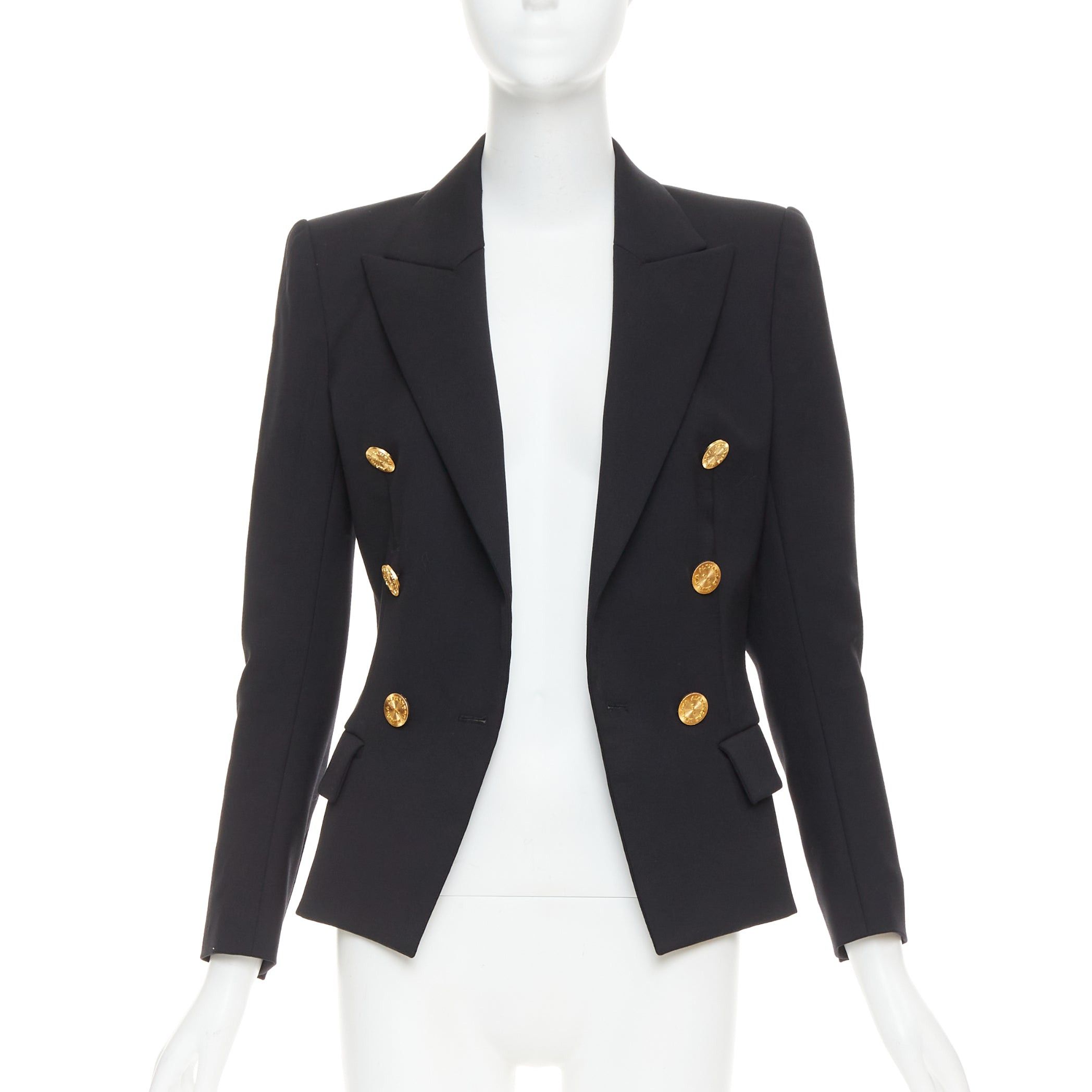 Alexandre Vauthier ALEXANDRE VAUTHIER black wool gold sunburst buttons double breasted blazer jacket Size S / US 4 / IT 40 - 3 Thumbnail