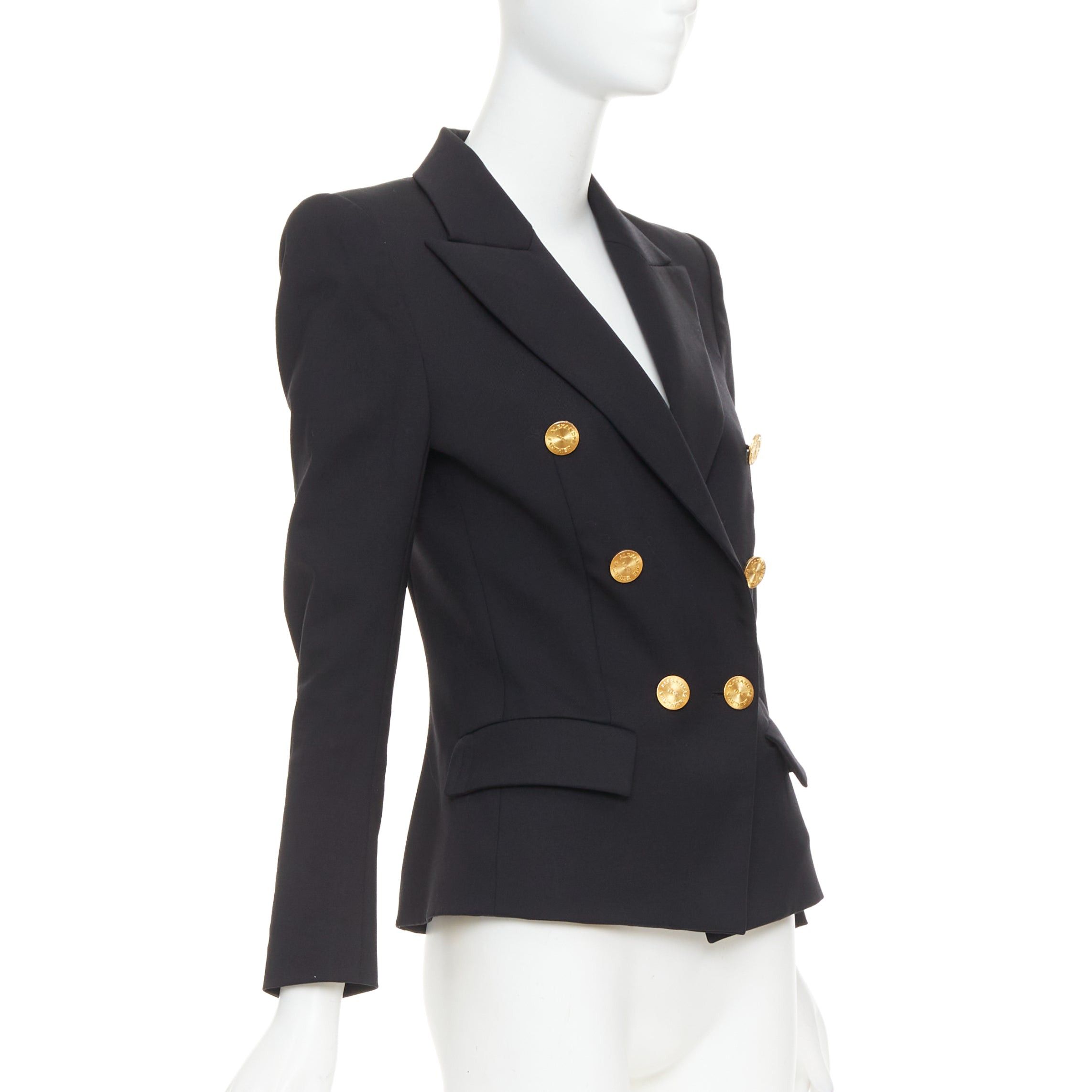 Alexandre Vauthier ALEXANDRE VAUTHIER black wool gold sunburst buttons double breasted blazer jacket Size S / US 4 / IT 40 - 4 Thumbnail