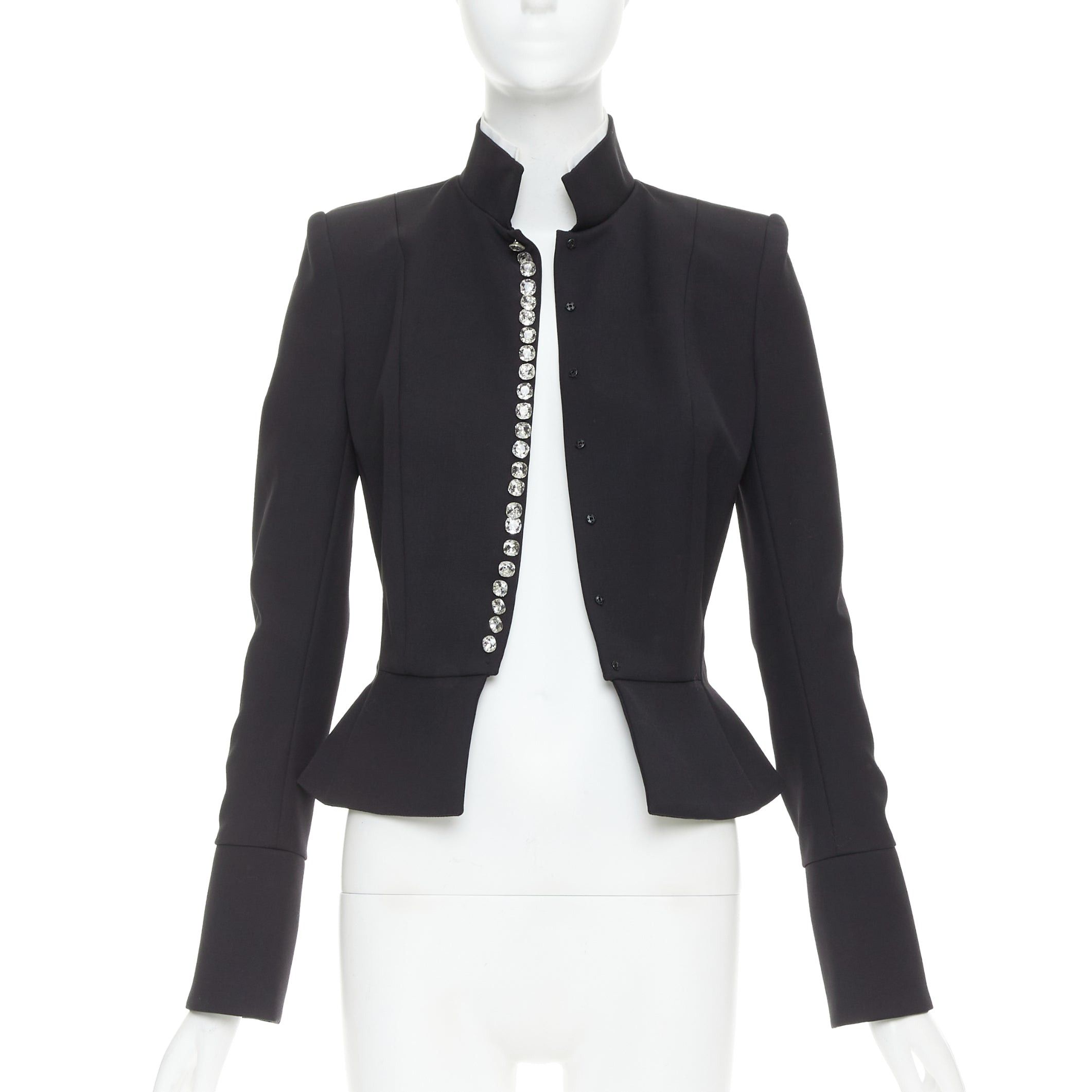 Alexandre Vauthier ALEXANDRE VAUTHIER COUTURE AW2018 Runway black twill crystal button cropped officer jacket FR36 S Size S / US 4 / IT 40 - 3 Thumbnail