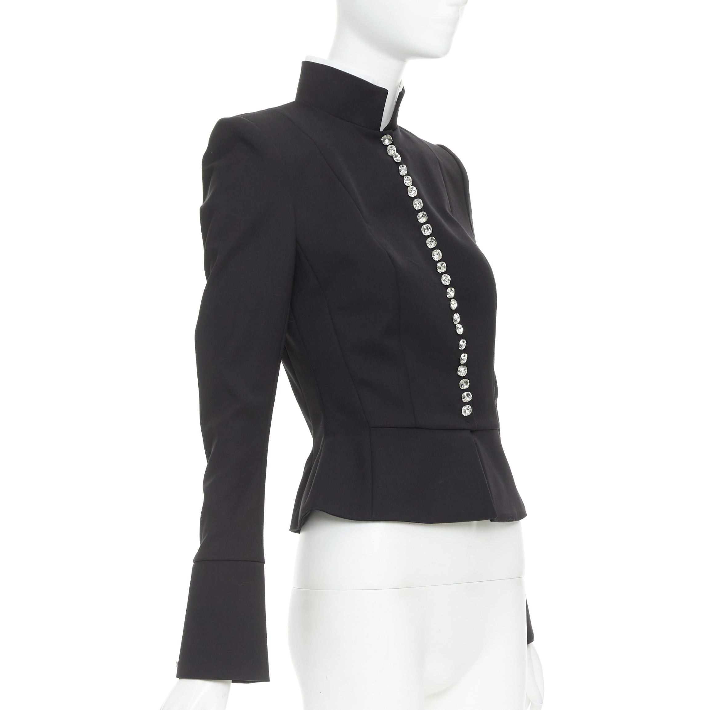 Alexandre Vauthier ALEXANDRE VAUTHIER COUTURE AW2018 Runway black twill crystal button cropped officer jacket FR36 S Size S / US 4 / IT 40 - 4 Thumbnail