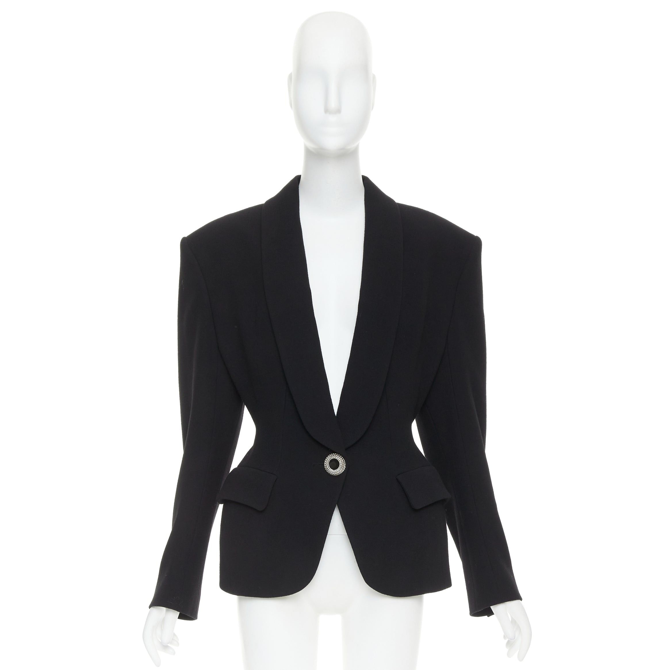 Alexandre Vauthier ALEXANDRE VAUTHIER COUTURE 2022 Runway black enamel gold buttons wasp waist power blazer Size S / US 4 / IT 40 - 11 Thumbnail