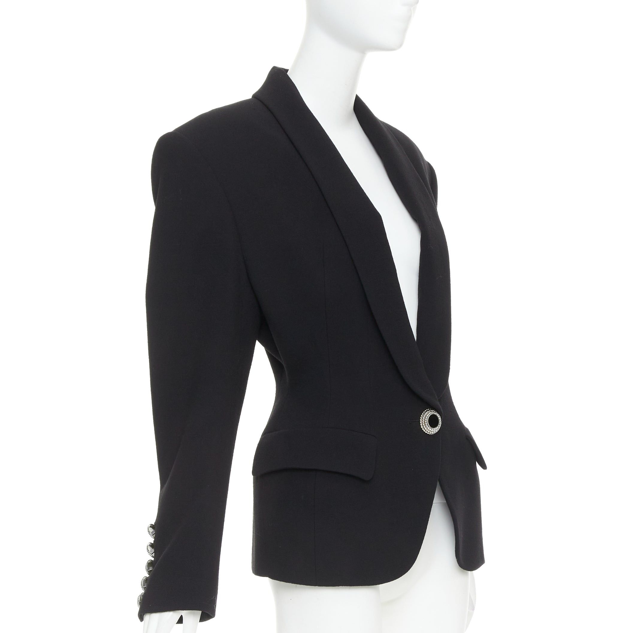 Alexandre Vauthier ALEXANDRE VAUTHIER COUTURE 2022 Runway black enamel gold buttons wasp waist power blazer Size S / US 4 / IT 40 - 4 Thumbnail
