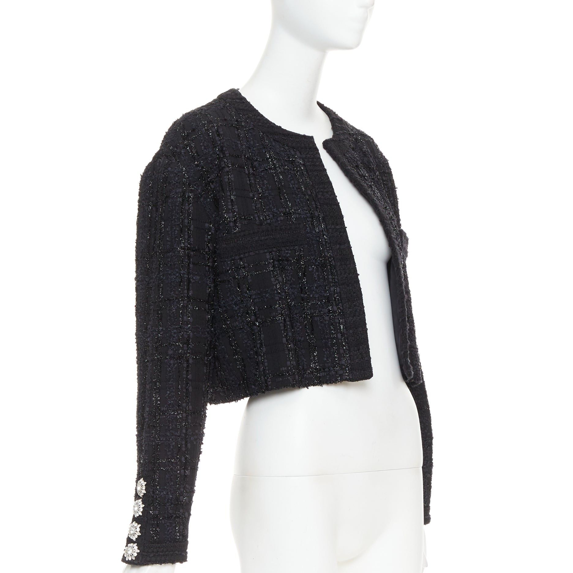 Alexandre Vauthier ALEXANDRE VAUTHIER COUTURE AW2019 Runway black metallic tweed collarless cropped jacket Size S / US 4 / IT 40 - 3 Thumbnail