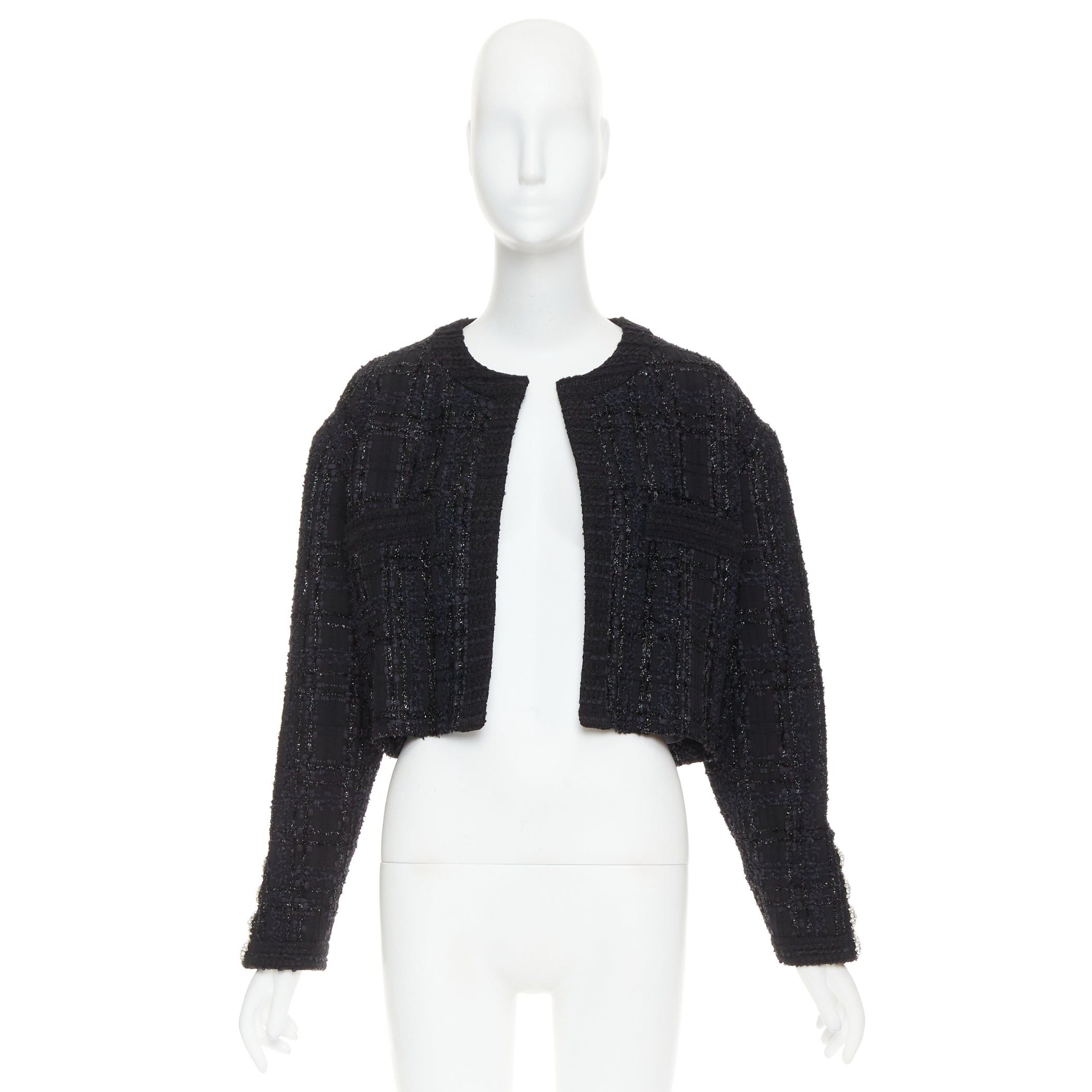 Alexandre Vauthier ALEXANDRE VAUTHIER COUTURE AW2019 Runway black metallic tweed collarless cropped jacket Size S / US 4 / IT 40 - 9 Thumbnail