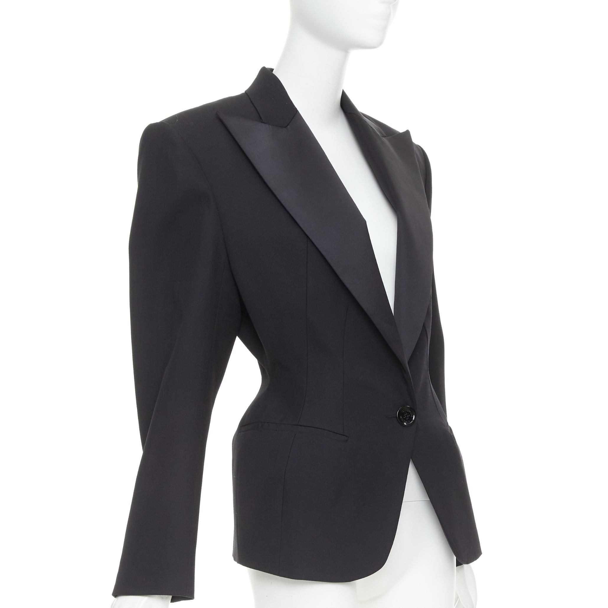 Alexandre Vauthier ALEXANDRE VAUTHIER SS2024 black Grain De Poudre wasp waist peak tuxedo jacket Size S / US 4 / IT 40 - 4 Thumbnail