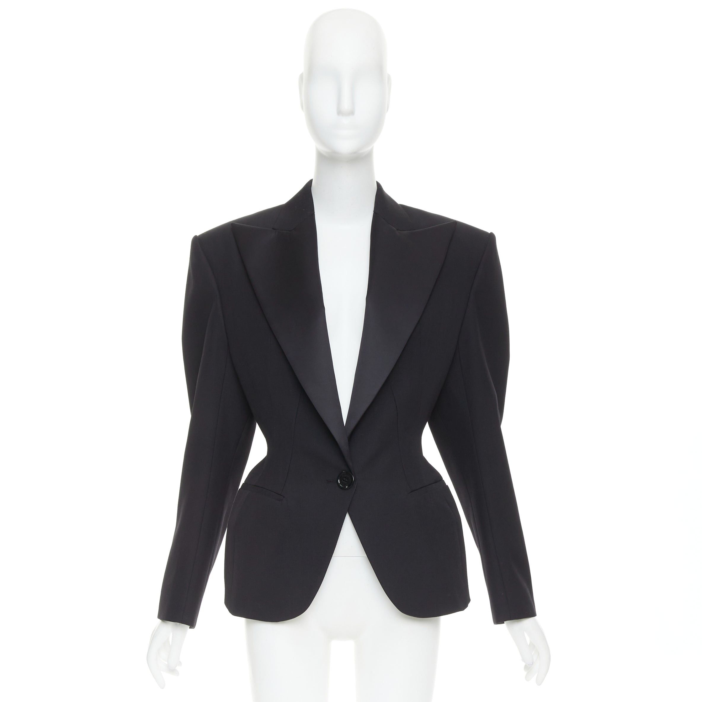 Alexandre Vauthier ALEXANDRE VAUTHIER SS2024 black Grain De Poudre wasp waist peak tuxedo jacket Size S / US 4 / IT 40 - 11 Thumbnail