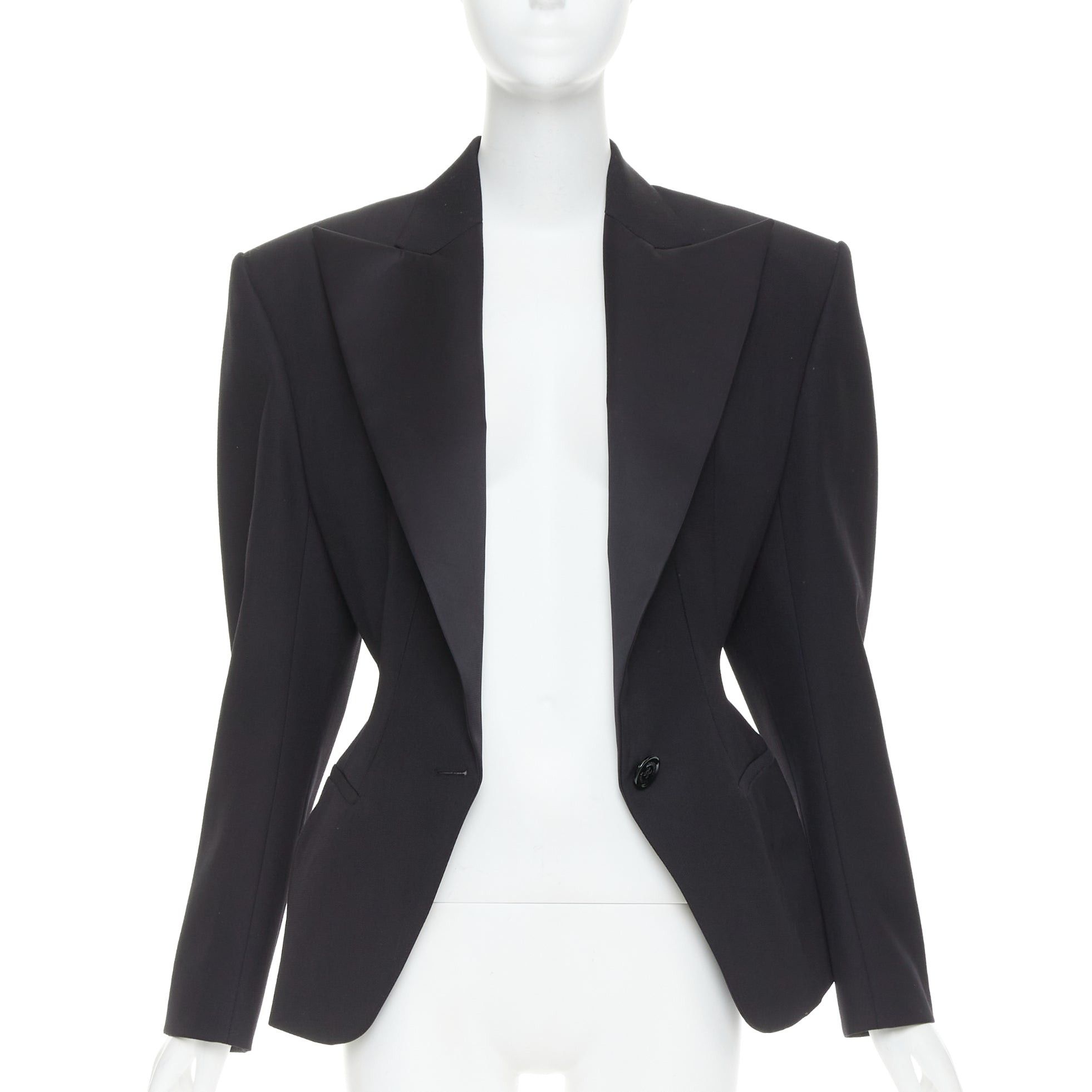 Alexandre Vauthier ALEXANDRE VAUTHIER SS2024 black Grain De Poudre wasp waist peak tuxedo jacket Size S / US 4 / IT 40 - 3 Thumbnail