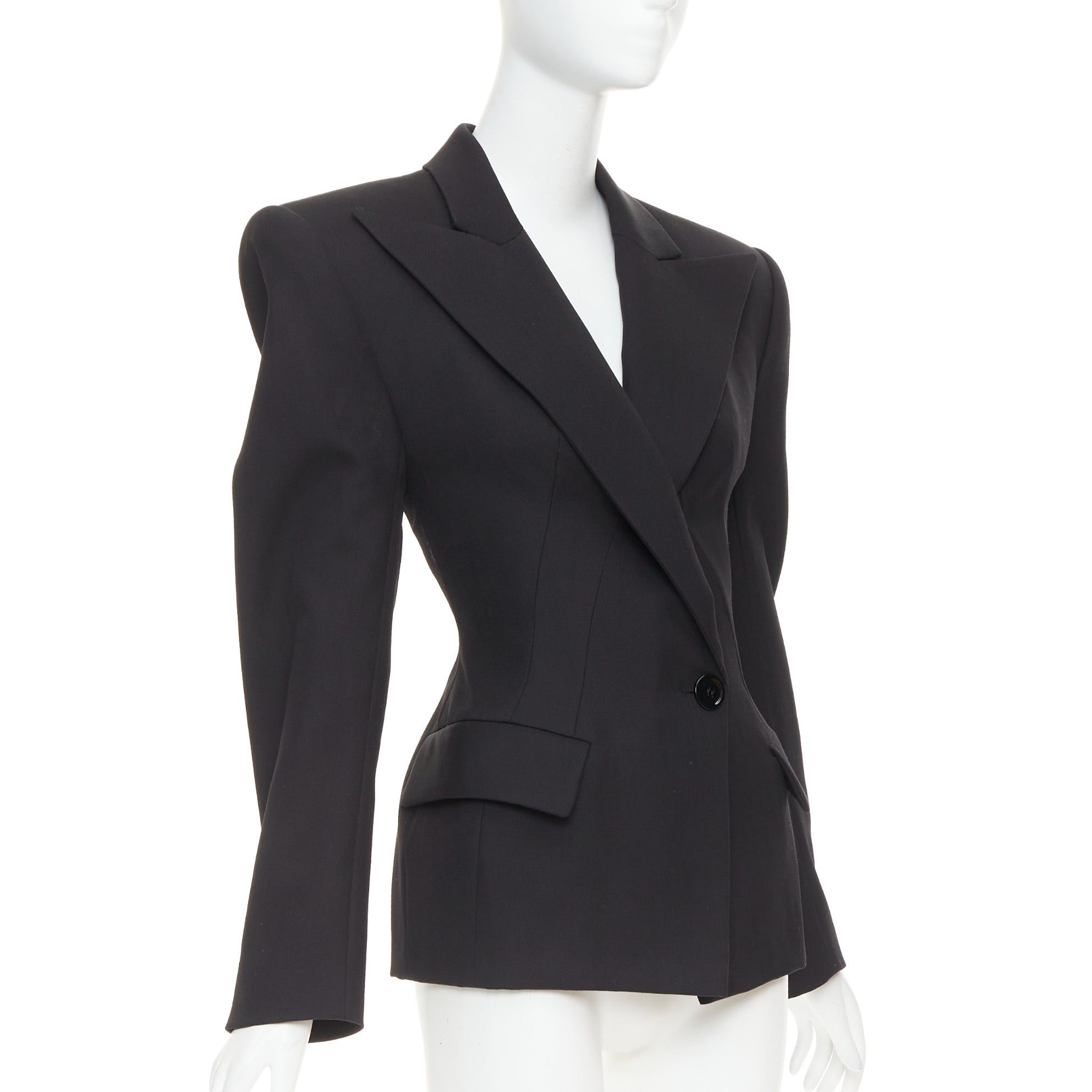 Alexandre Vauthier ALEXANDRE VAUTHIER COUTURE black wasp waist power padded shoulder blazer jacket Size S / US 4 / IT 40 - 4 Thumbnail