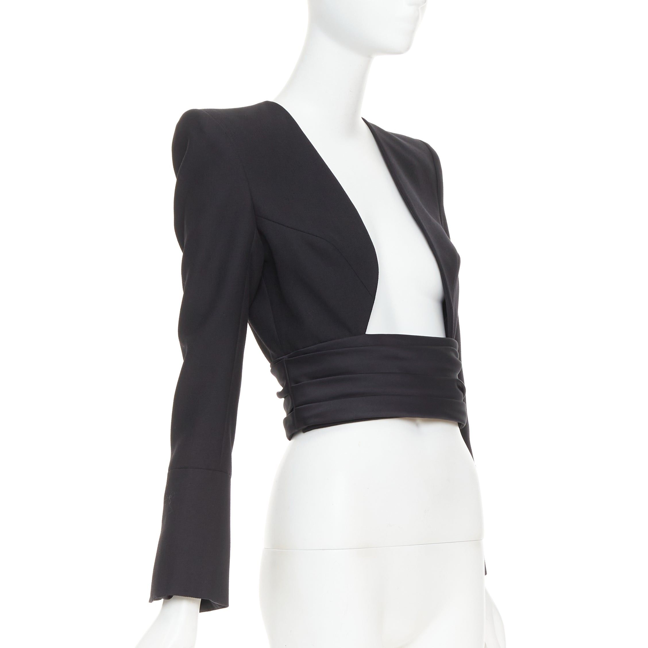 Alexandre Vauthier ALEXANDRE VAUTHIER COUTURE AW2020 Runway black open front cummerband cropped jacket Size S / US 4 / IT 40 - 3 Thumbnail