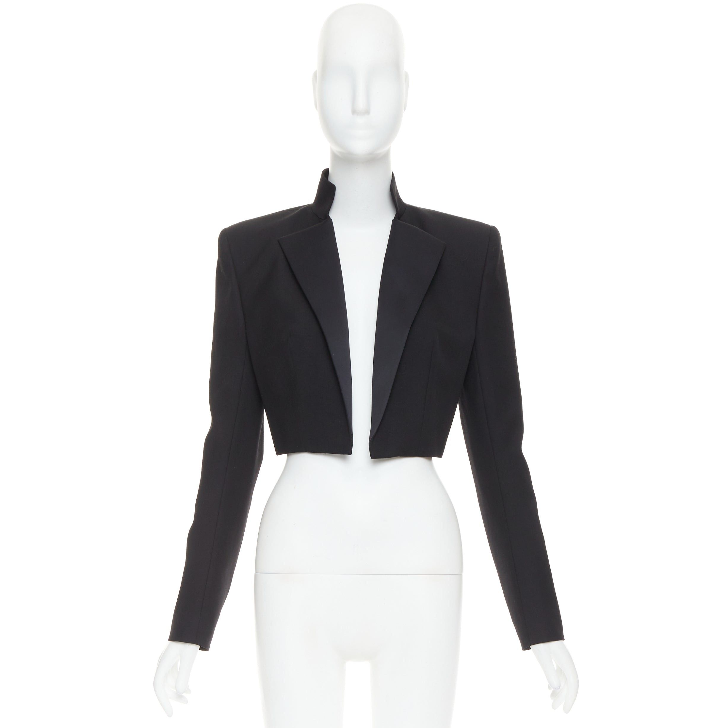 Alexandre Vauthier ALEXANDRE VAUTHIER black pop stand collar cropped blazer short tuxedo jacket Size S / US 4 / IT 40 - 10 Thumbnail