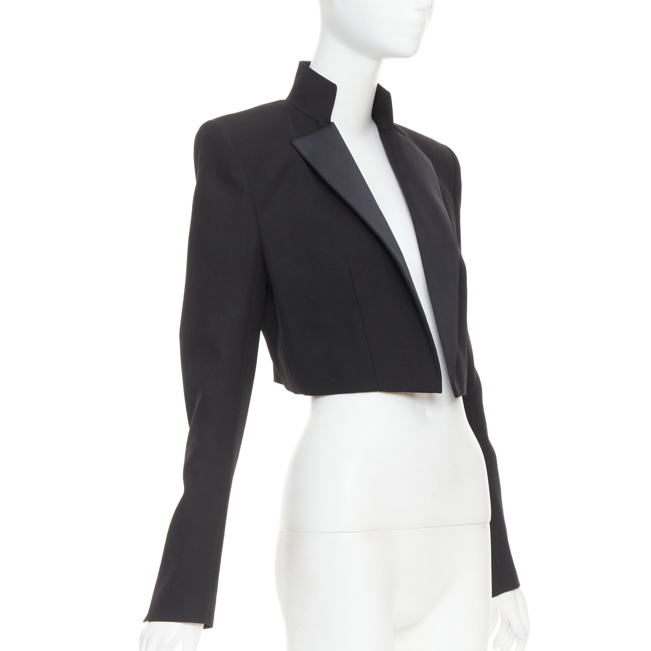 Alexandre Vauthier ALEXANDRE VAUTHIER black pop stand collar cropped blazer short tuxedo jacket Size S / US 4 / IT 40 - 3 Thumbnail