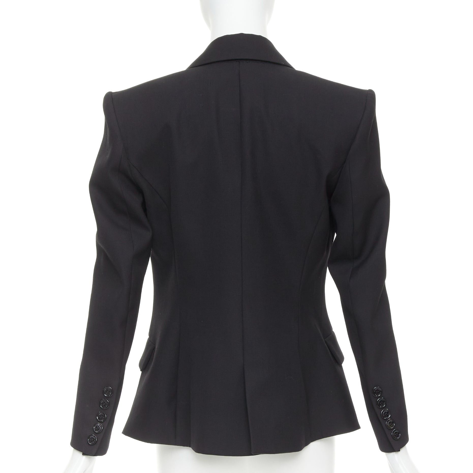 Alexandre Vauthier ALEXANDRE VAUTHIER COUTURE SS2021 black grain de poudre satin lapel cinched tuxedo jacket Size S / US 4 / IT 40 - 5 Thumbnail
