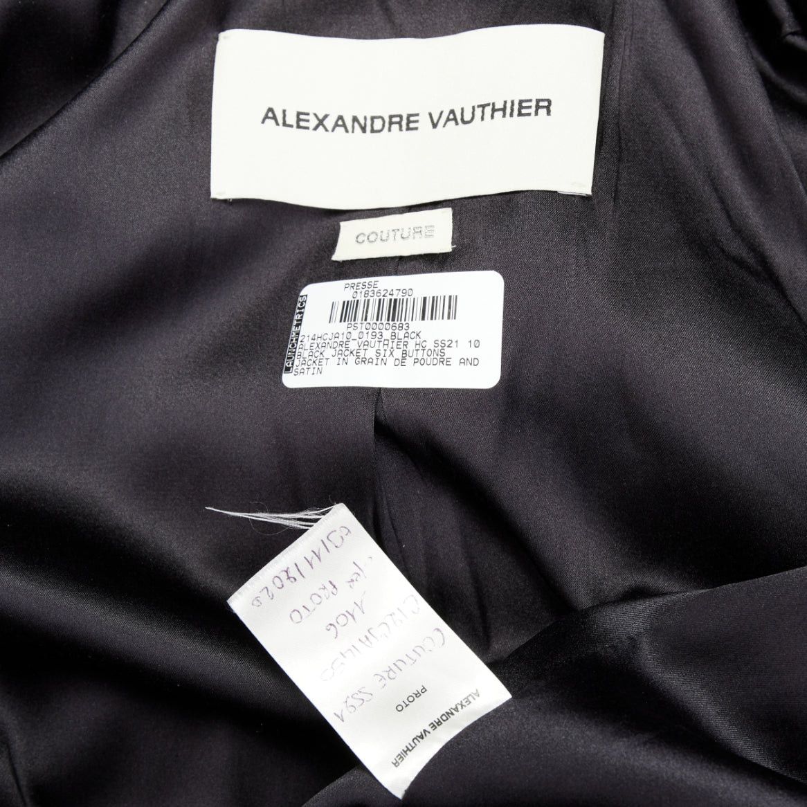 Alexandre Vauthier ALEXANDRE VAUTHIER COUTURE SS2021 black grain de poudre satin lapel cinched tuxedo jacket Size S / US 4 / IT 40 - 8 Thumbnail