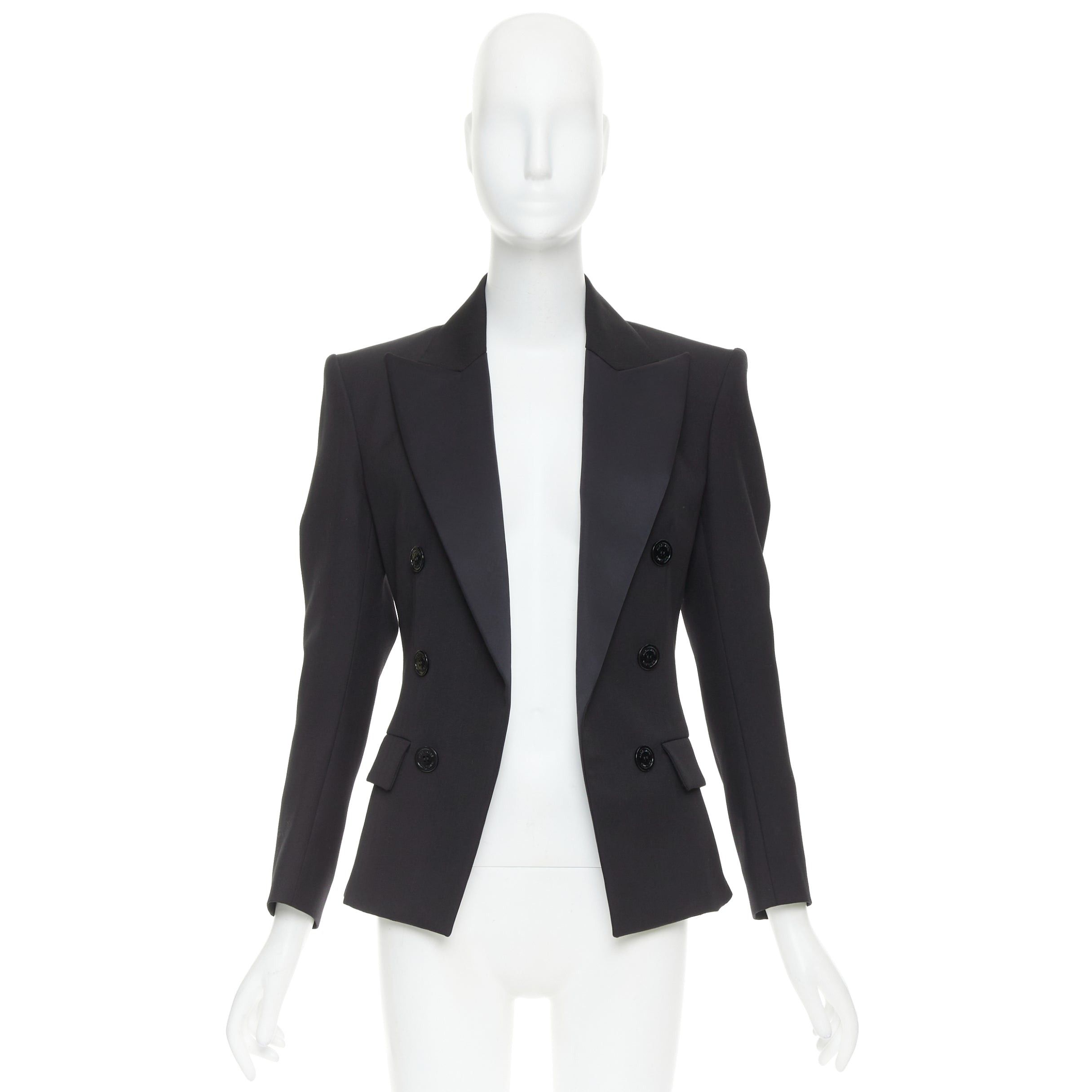 Alexandre Vauthier ALEXANDRE VAUTHIER COUTURE SS2021 black grain de poudre satin lapel cinched tuxedo jacket Size S / US 4 / IT 40 - 9 Thumbnail