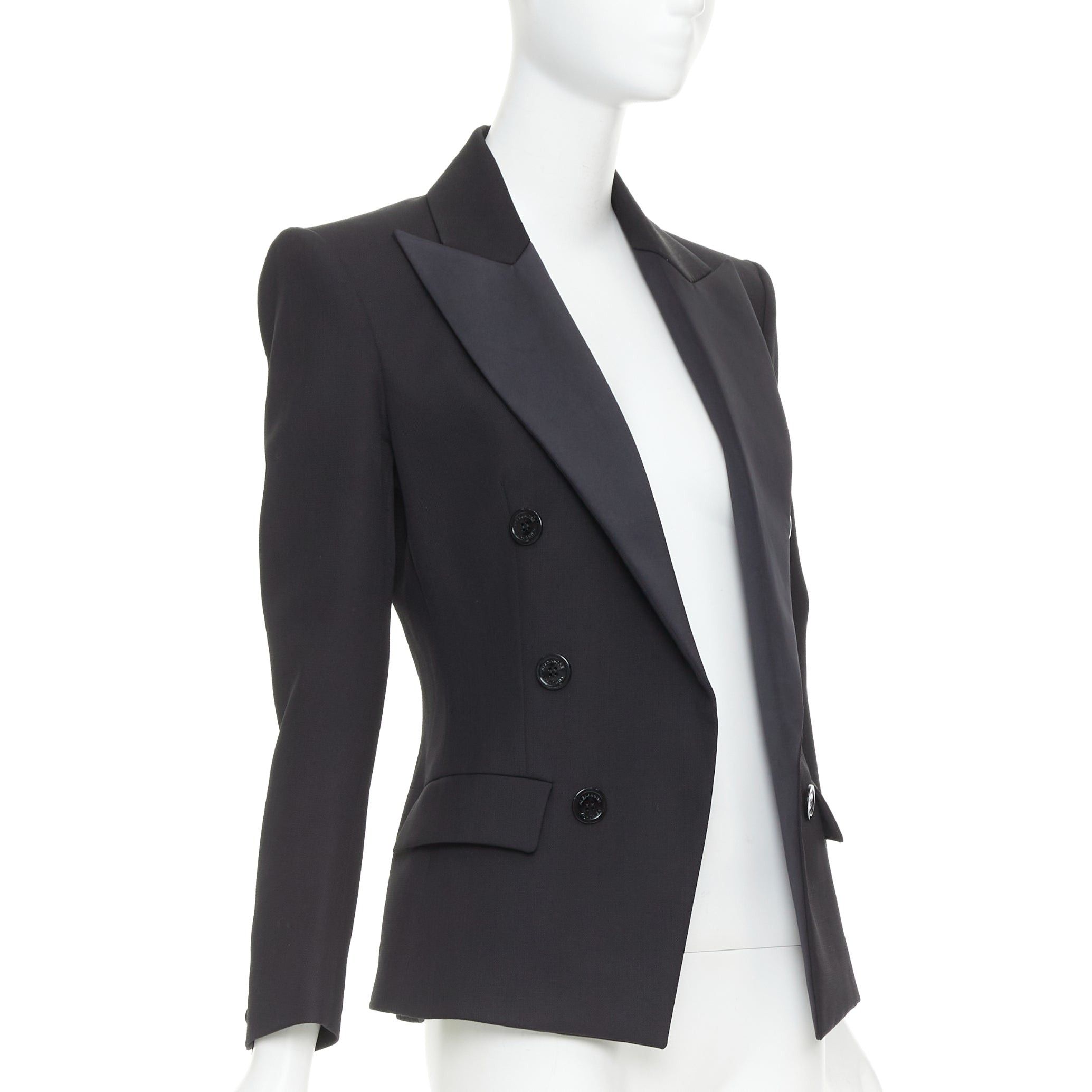 Alexandre Vauthier ALEXANDRE VAUTHIER COUTURE SS2021 black grain de poudre satin lapel cinched tuxedo jacket Size S / US 4 / IT 40 - 3 Thumbnail