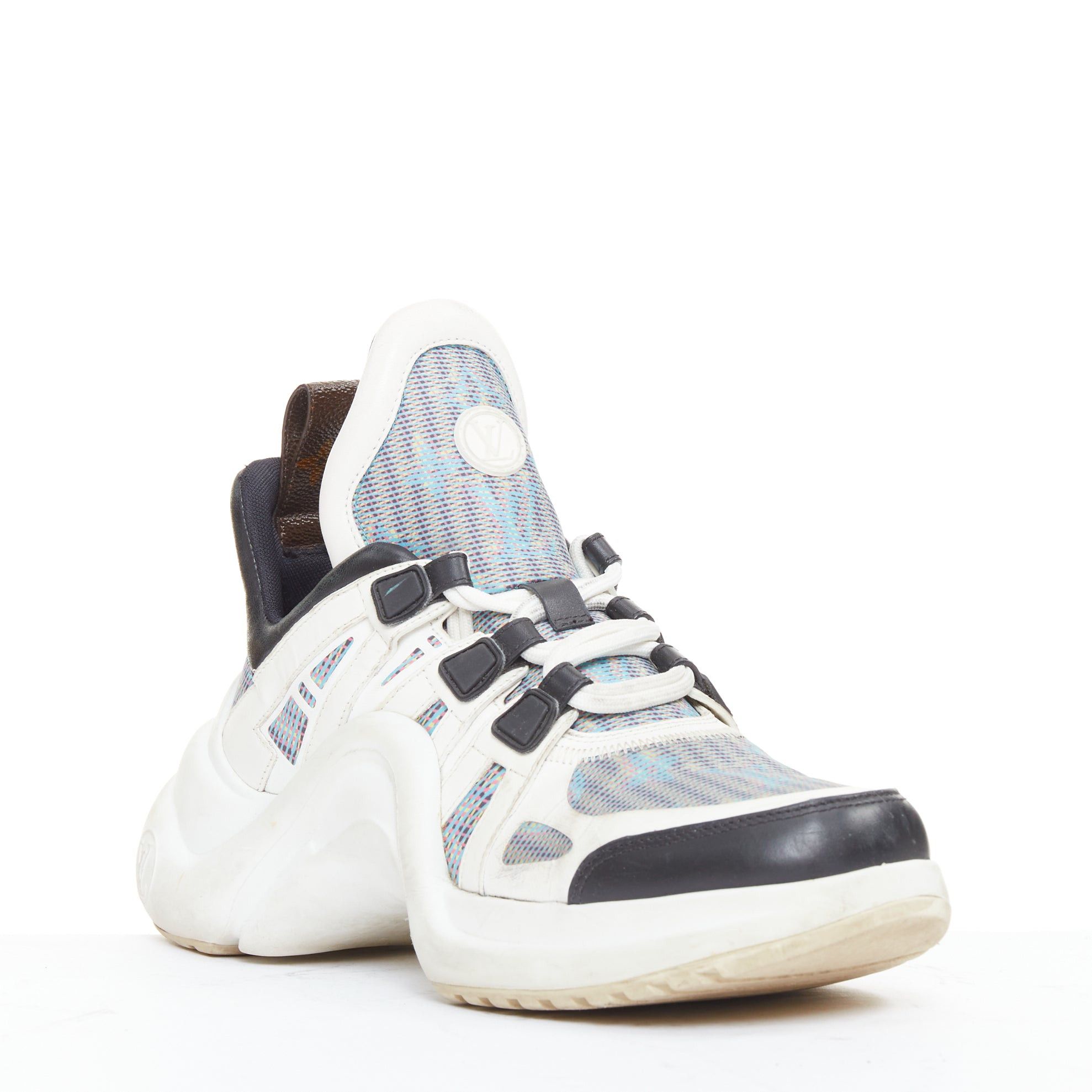 Louis Vuitton LOUIS VUITTON Archlight white leather black blue monogram chunky sneakers EU39 Size US 9 / IT 39 - 2 Thumbnail