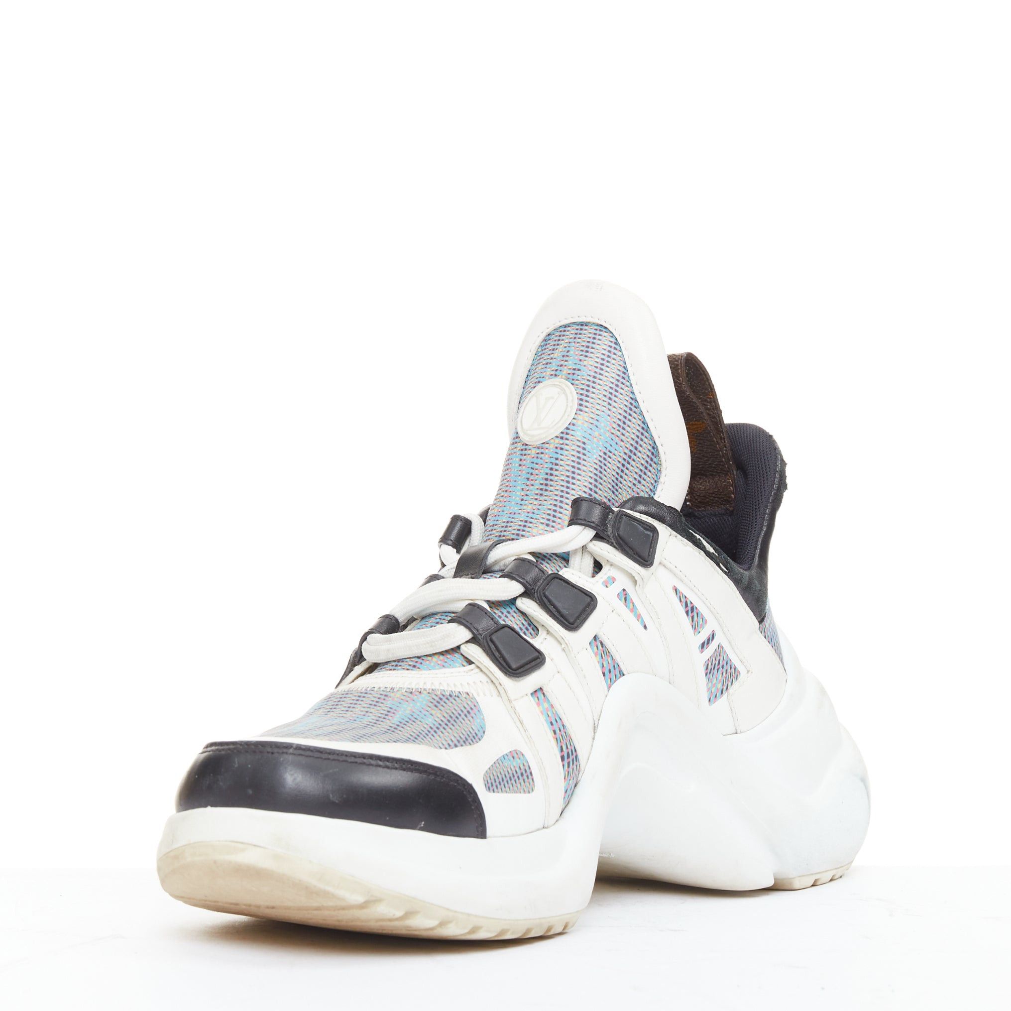Louis Vuitton LOUIS VUITTON Archlight white leather black blue monogram chunky sneakers EU39 Size US 9 / IT 39 - 4 Thumbnail
