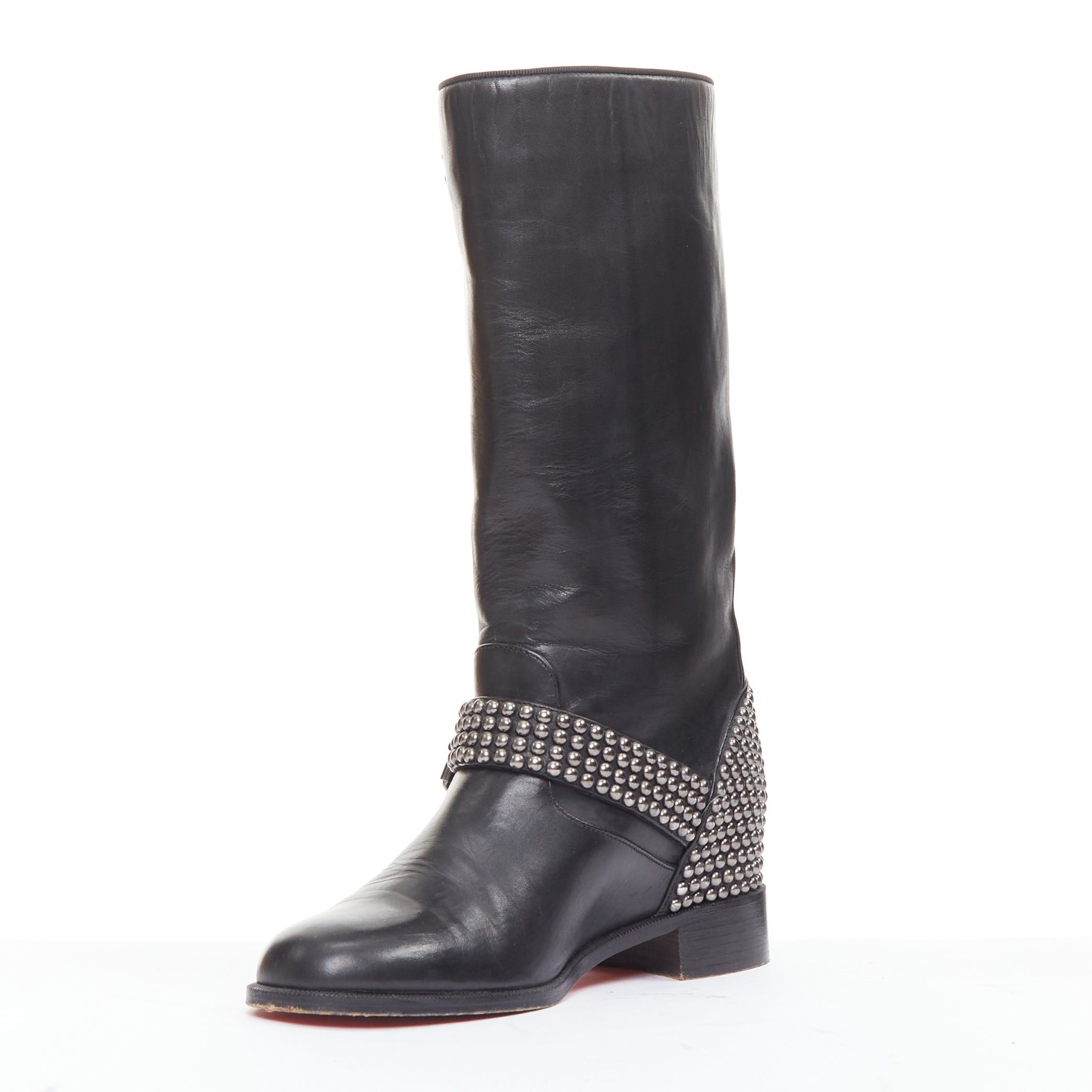 Christian Louboutin CHRISTIAN LOUBOUTIN Bicloubutu black silver studded moto biker wedged boots EU35 Size US 5 / IT 35 - 4 Thumbnail
