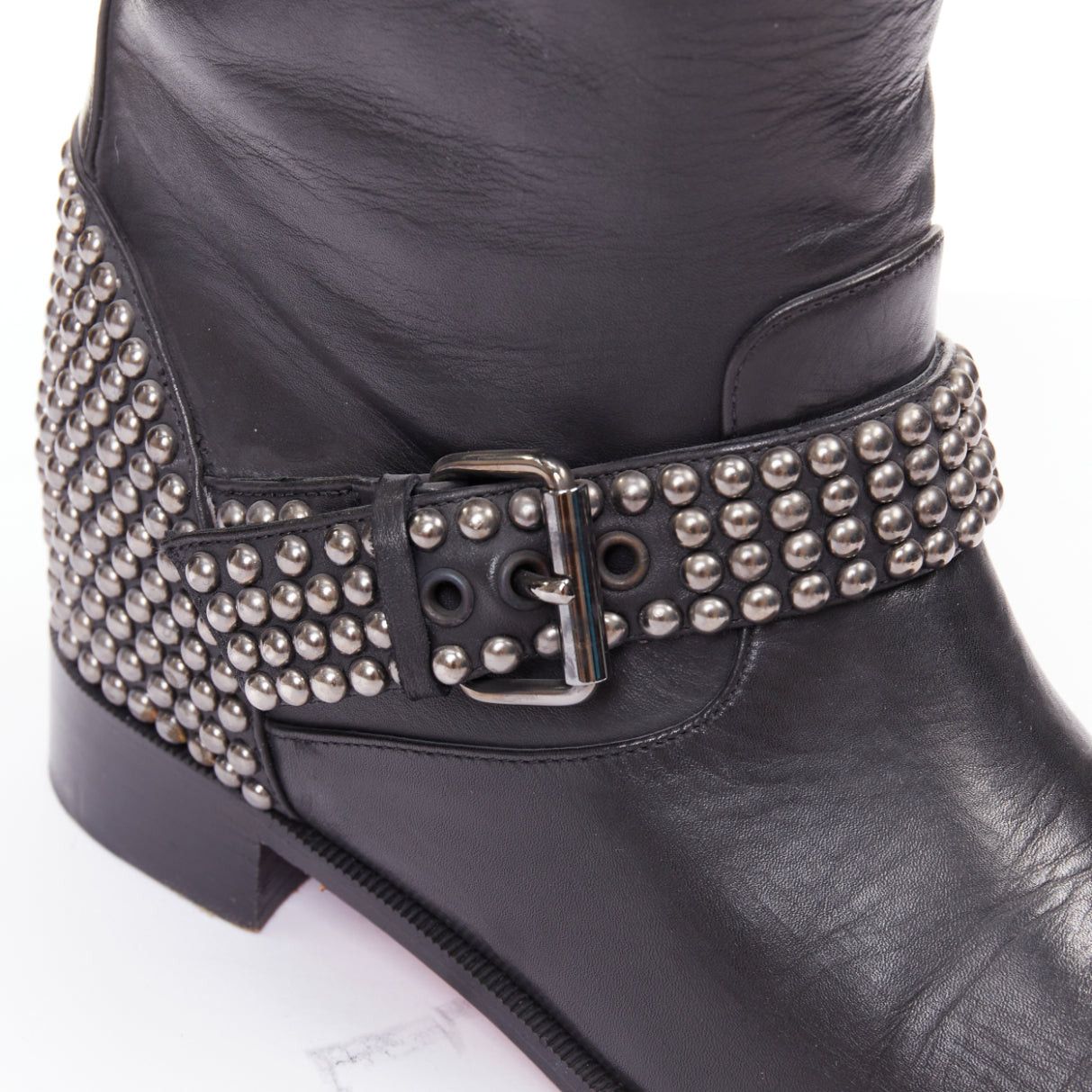 Christian Louboutin CHRISTIAN LOUBOUTIN Bicloubutu black silver studded moto biker wedged boots EU35 Size US 5 / IT 35 - 8 Thumbnail