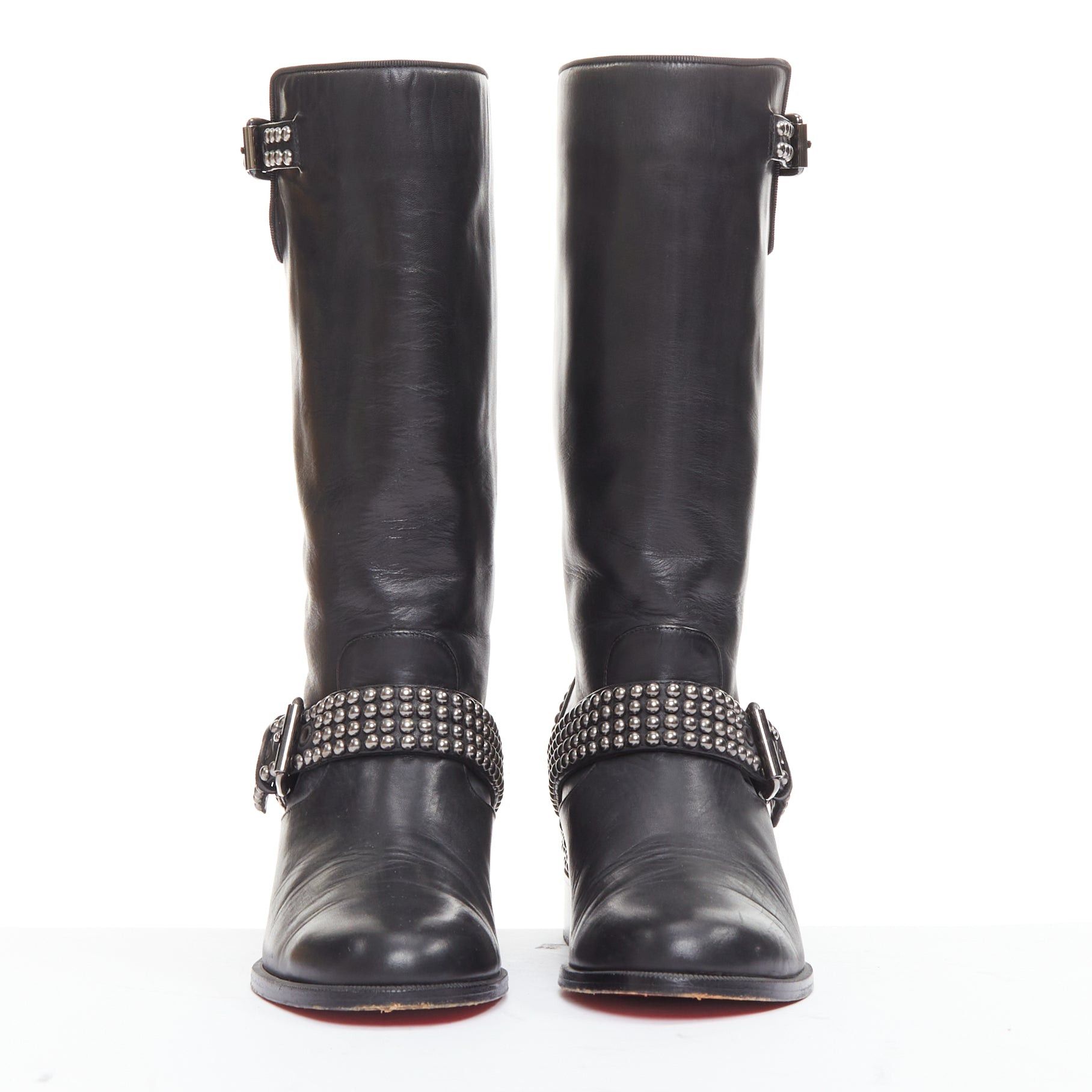 Christian Louboutin CHRISTIAN LOUBOUTIN Bicloubutu black silver studded moto biker wedged boots EU35 Size US 5 / IT 35 - 3 Thumbnail