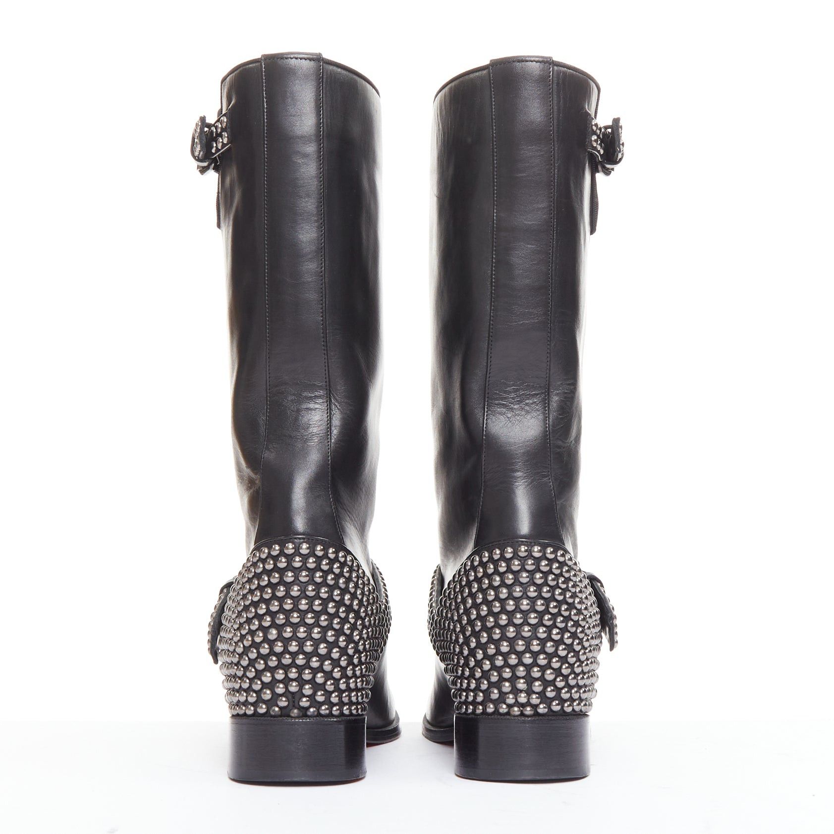 Christian Louboutin CHRISTIAN LOUBOUTIN Bicloubutu black silver studded moto biker wedged boots EU35 Size US 5 / IT 35 - 5 Thumbnail