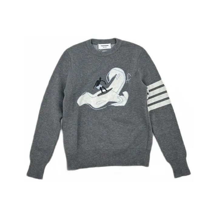 Thom Browne Thom Browne Gray Surf Graphic Knit Sweater Size US M / EU 48-50 / 2 - 2 Thumbnail