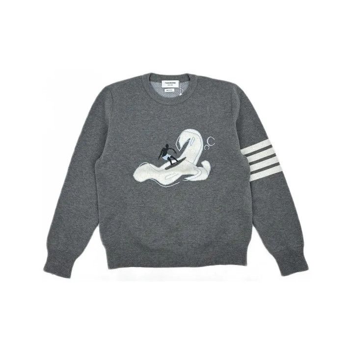 Thom Browne Thom Browne Gray Wave Graphic Knit Sweater Size US L / EU 52-54 / 3 - 2 Thumbnail