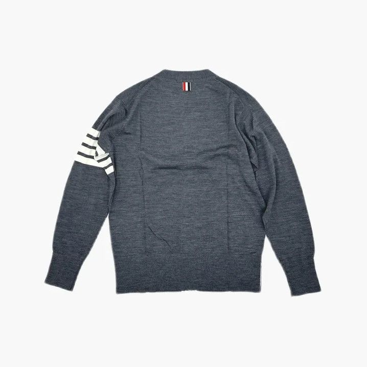 Thom Browne Thom Browne Gray V-Neck Cardigan with Stripes Size US M / EU 48-50 / 2 - 3 Thumbnail