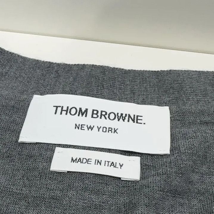 Thom Browne Thom Browne Gray V-Neck Cardigan with Stripes Size US M / EU 48-50 / 2 - 4 Thumbnail