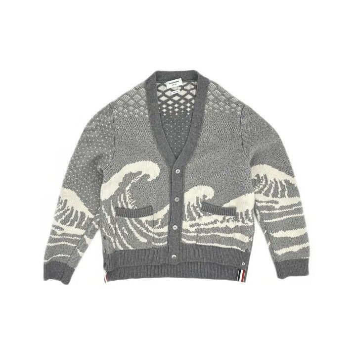 Thom Browne Thom Browne Geometric Pattern V-Neck Cardigan Size US M / EU 48-50 / 2 - 2 Thumbnail