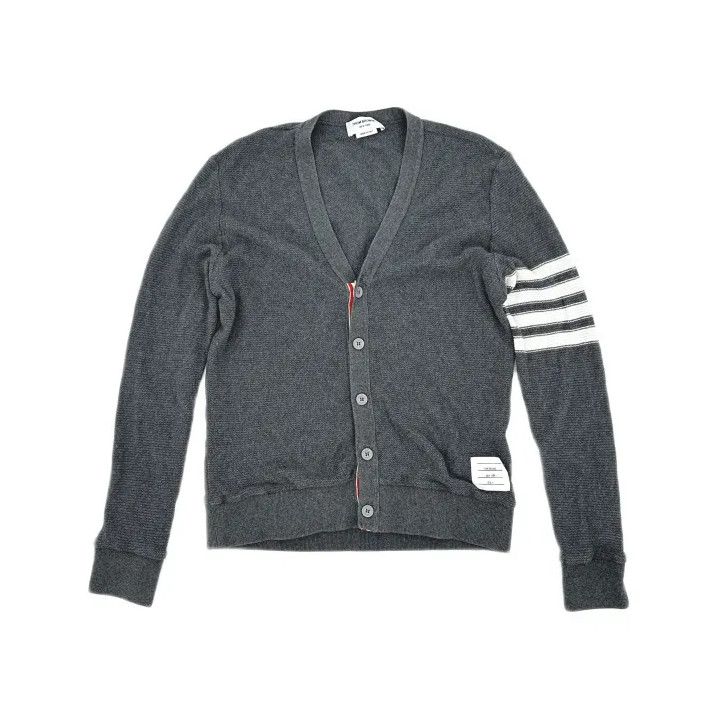 Thom Browne Thom Browne Gray Striped V-Neck Cardigan Size US S / EU 44-46 / 1 - 2 Thumbnail
