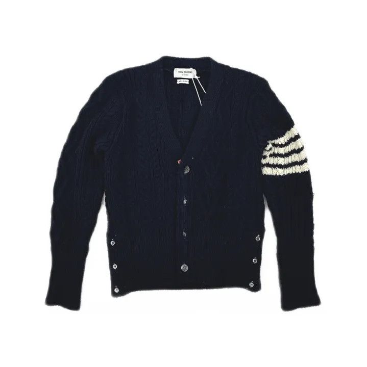 Thom Browne Thom Browne Navy V-Neck Cable Knit Sweater Size US S / EU 44-46 / 1 - 2 Thumbnail