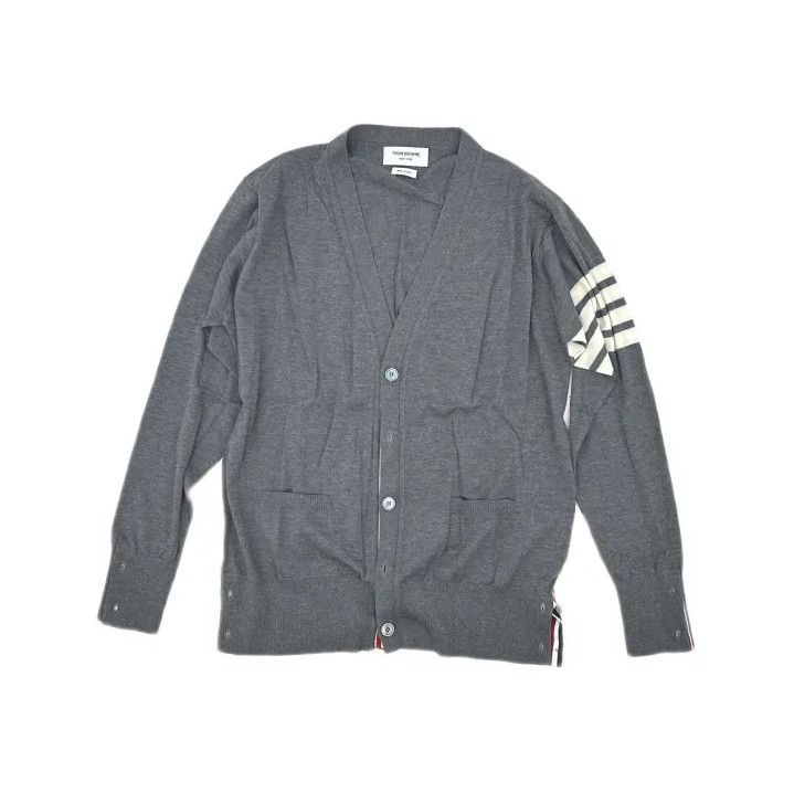 Thom Browne Thom Browne Gray V-Neck Merino Wool Cardigan Size US L / EU 52-54 / 3 - 2 Thumbnail