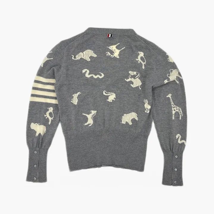Thom Browne THOM BROWNE Gray Knitted Cardigan with Animal Patterns Size US M / EU 48-50 / 2 - 3 Thumbnail